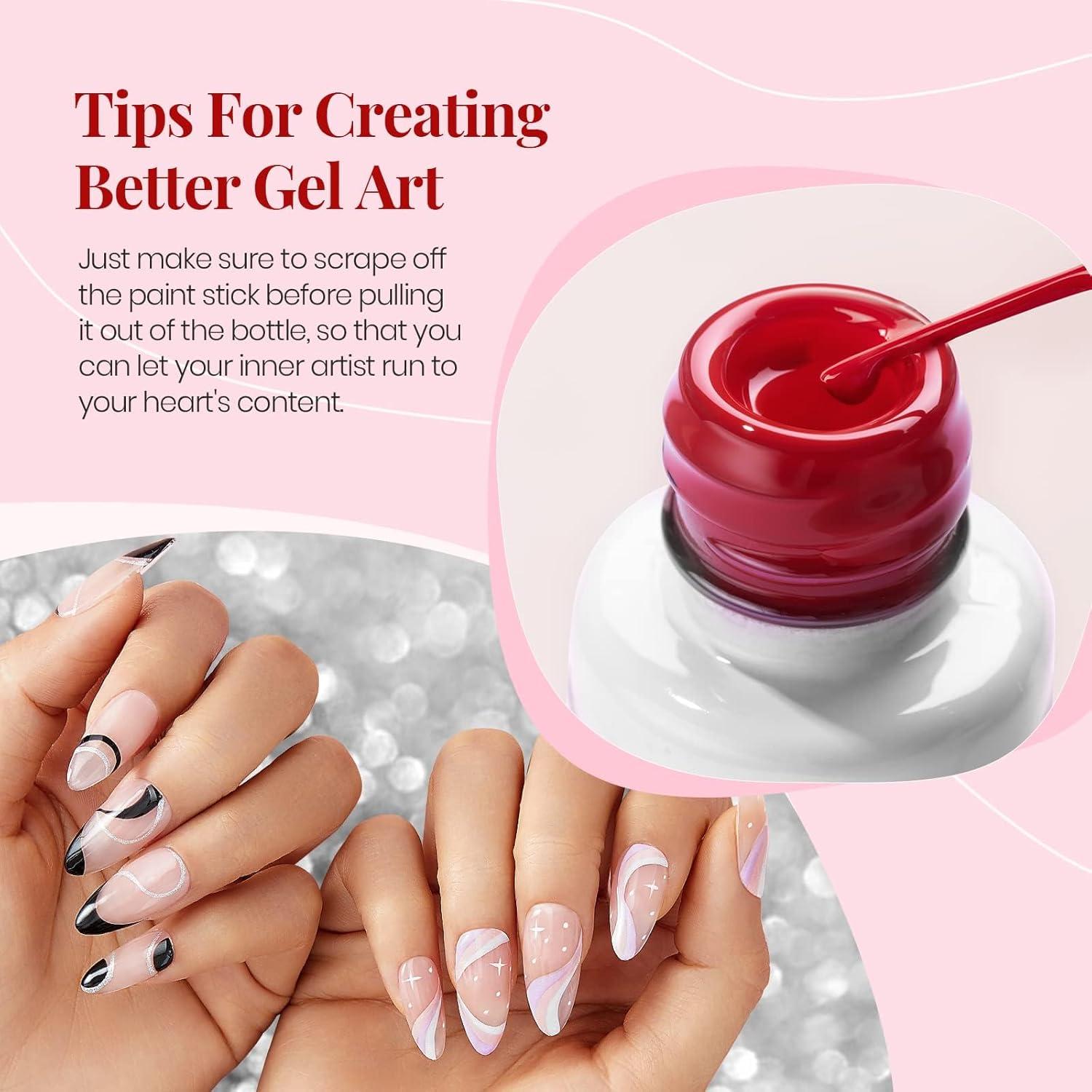 imageBeetles Summer Gel Liner Nail Polish Set  6 Neon Gel Nail Polish Colors Hot Pink Orange Blue Yellow Paint for Nails Built Thin Brush in Bottle Soak off Uv LED Lamp Nails ArtGrid Girl