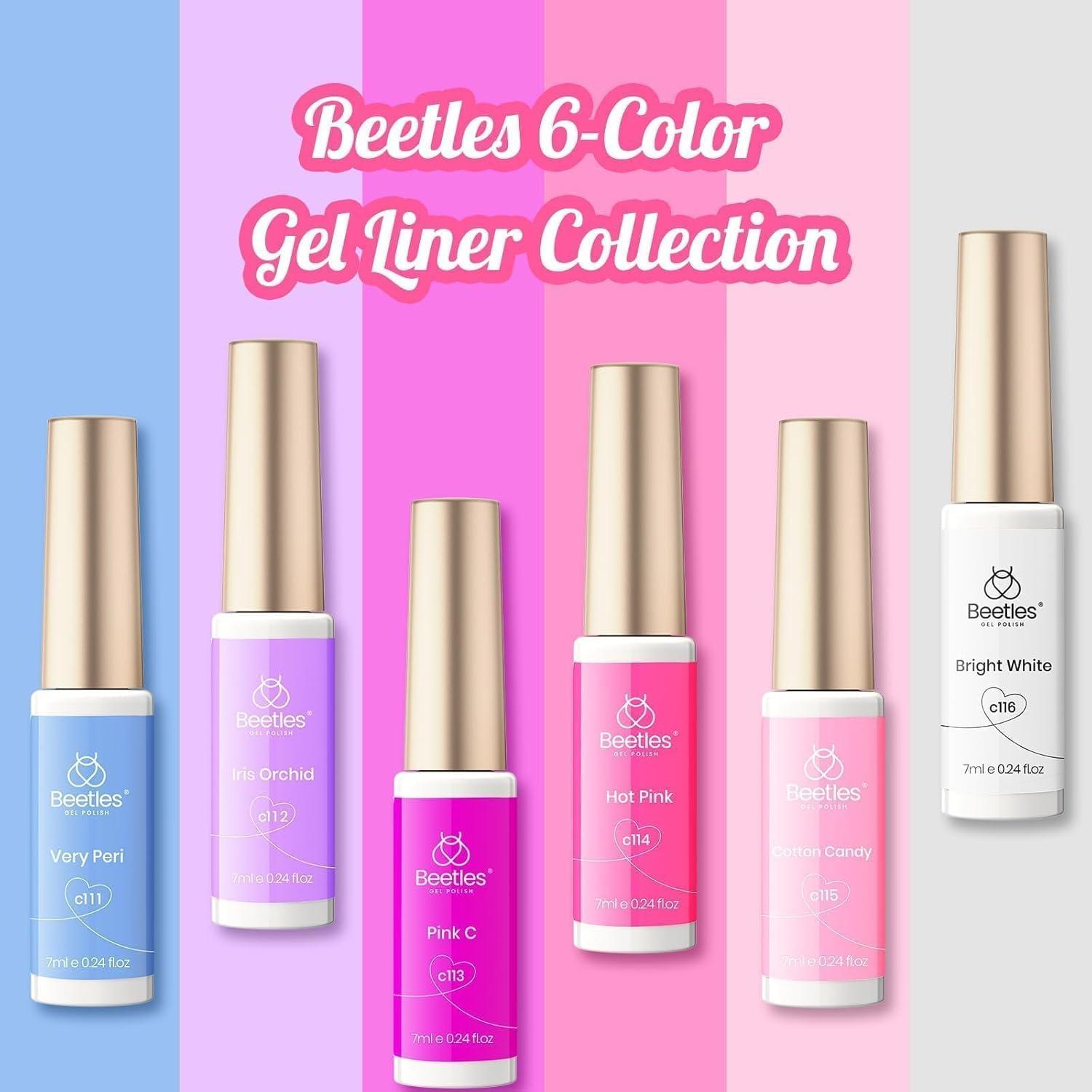 imageBeetles Summer Gel Liner Nail Polish Set  6 Neon Gel Nail Polish Colors Hot Pink Orange Blue Yellow Paint for Nails Built Thin Brush in Bottle Soak off Uv LED Lamp Nails ArtSparkly Lollipop