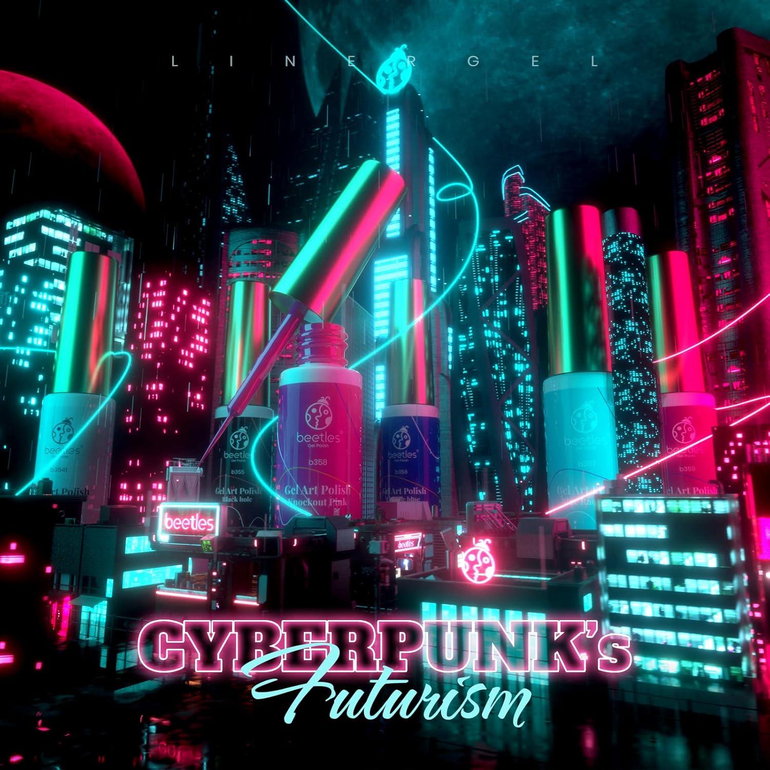 imageBeetles Summer Gel Liner Nail Polish Set  6 Neon Gel Nail Polish Colors Hot Pink Orange Blue Yellow Paint for Nails Built Thin Brush in Bottle Soak off Uv LED Lamp Nails ArtCyber Punks