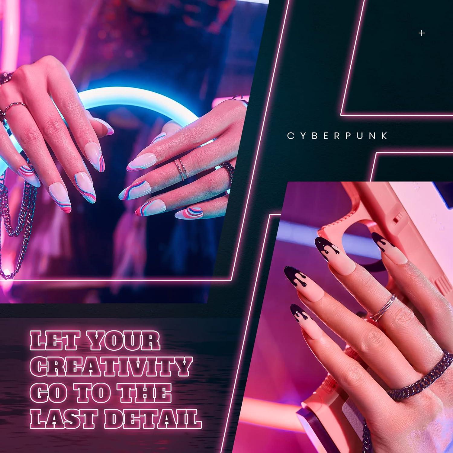 imageBeetles Summer Gel Liner Nail Polish Set  6 Neon Gel Nail Polish Colors Hot Pink Orange Blue Yellow Paint for Nails Built Thin Brush in Bottle Soak off Uv LED Lamp Nails ArtCyber Punks