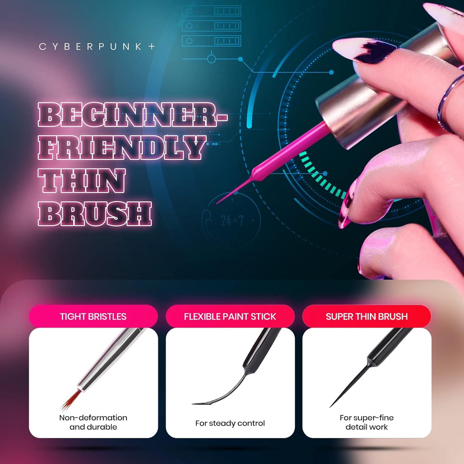 imageBeetles Summer Gel Liner Nail Polish Set  6 Neon Gel Nail Polish Colors Hot Pink Orange Blue Yellow Paint for Nails Built Thin Brush in Bottle Soak off Uv LED Lamp Nails ArtCyber Punks