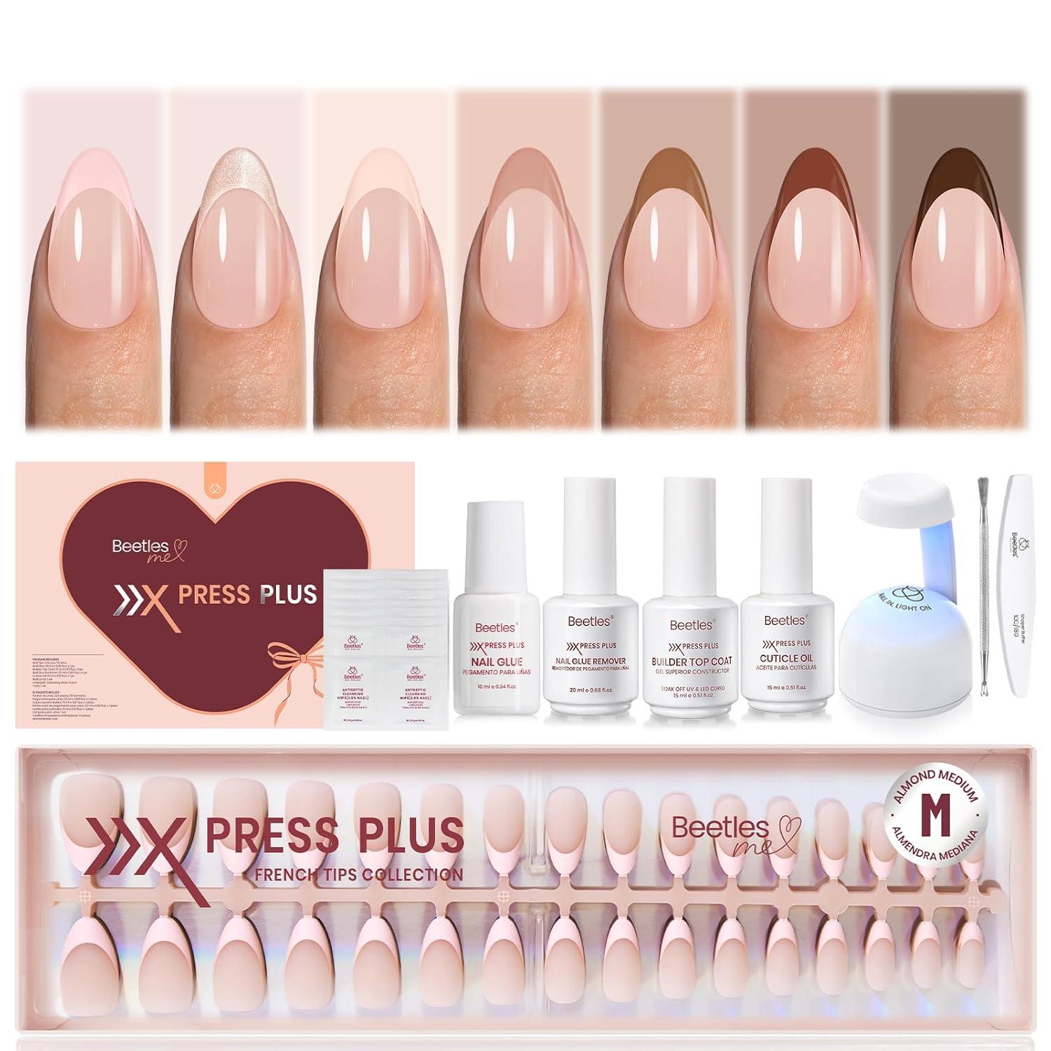 imageBeetles X Press Plus Gel Nails Kit  Christmas Glitz  7 Desgin Christmas Press On Nails Short Square  224Pcs 16 Sizes AllinOne Kit With Nail GlueRemoverBuilder Top CoatNail Lamp Gift5S AlmondCappuccino Mousse French Kit