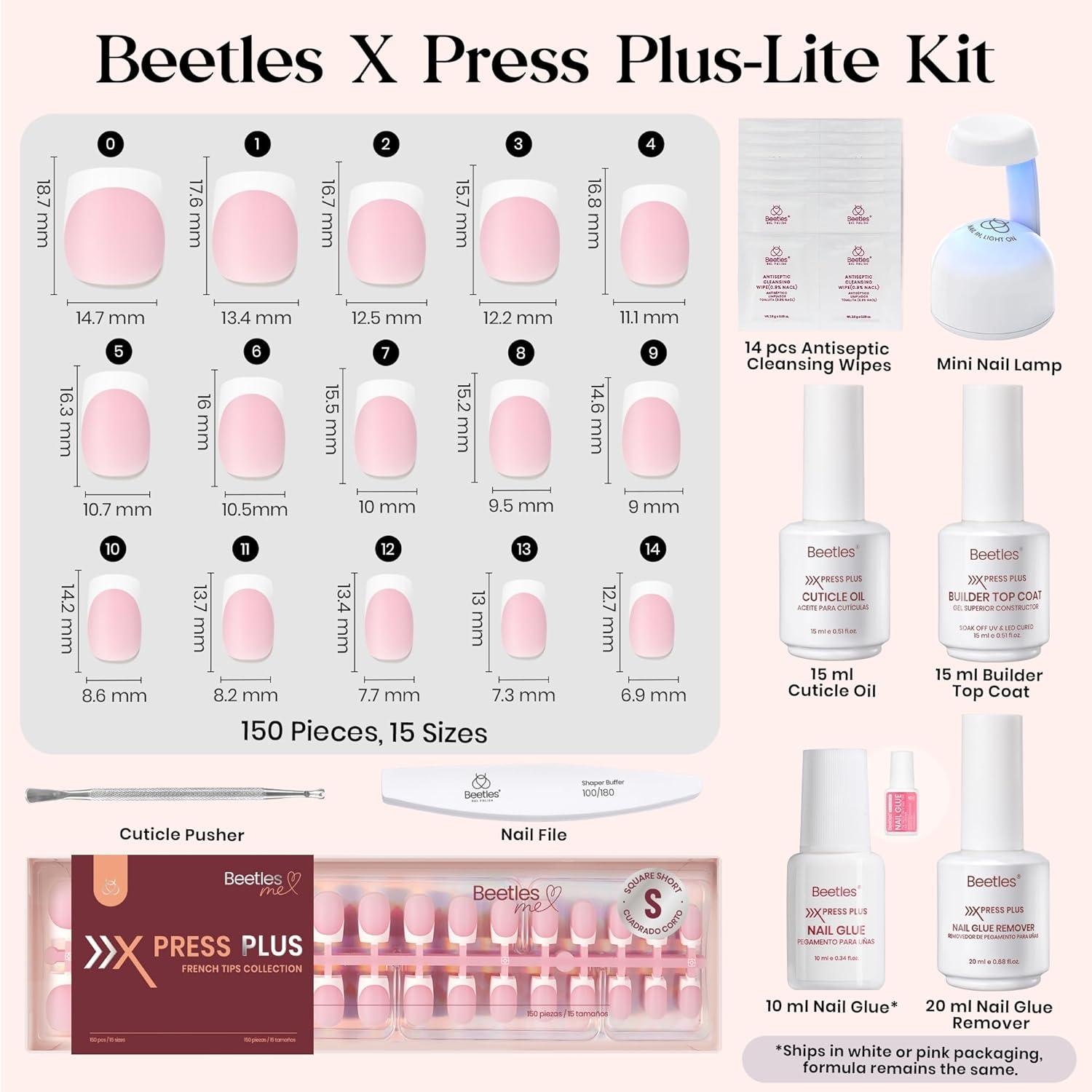 imageBeetles X Press Plus Gel Nails Kit  Christmas Glitz  7 Desgin Christmas Press On Nails Short Square  224Pcs 16 Sizes AllinOne Kit With Nail GlueRemoverBuilder Top CoatNail Lamp Gift8S SquareGlow French Kit