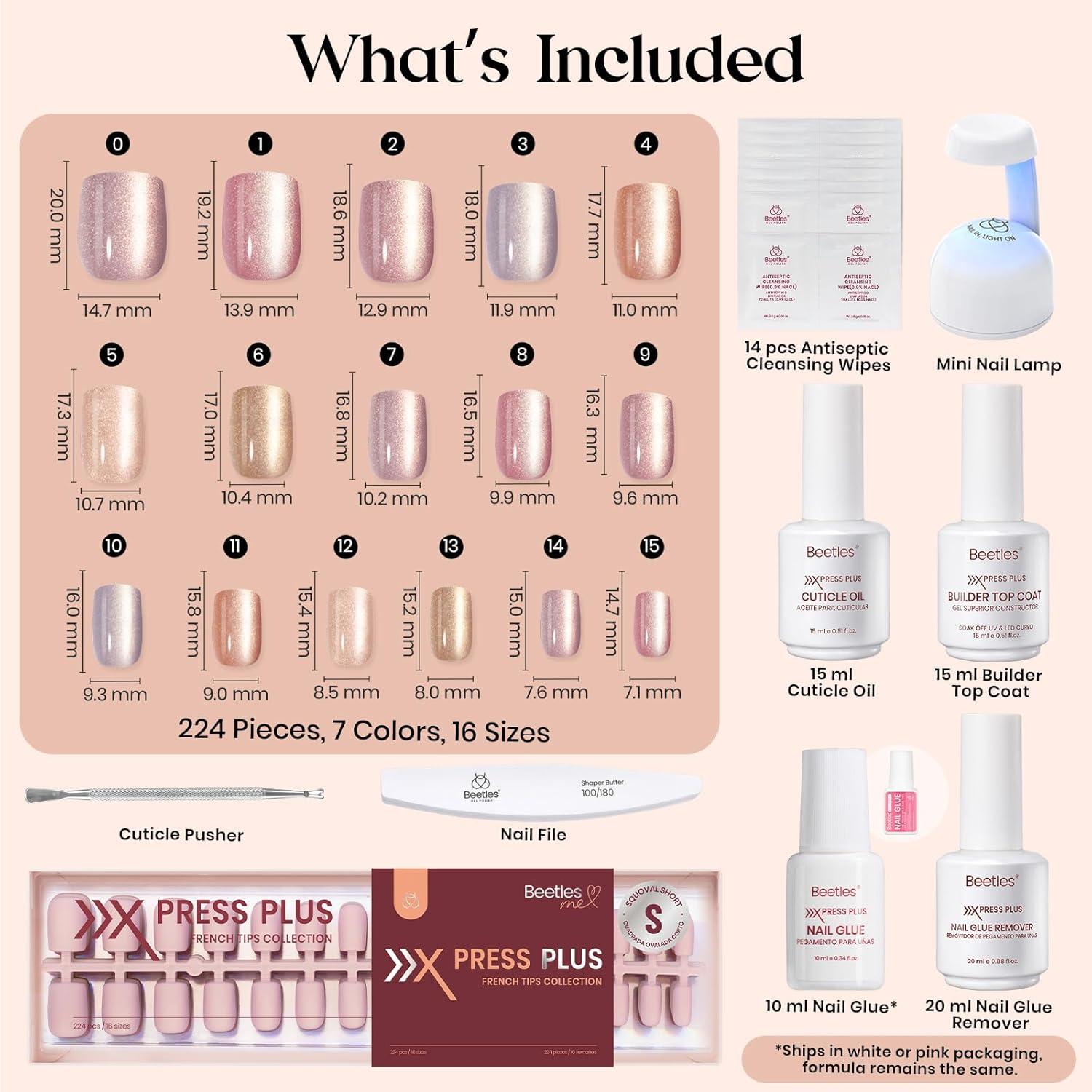 imageBeetles X Press Plus Gel Nails Kit  Christmas Glitz  7 Desgin Christmas Press On Nails Short Square  224Pcs 16 Sizes AllinOne Kit With Nail GlueRemoverBuilder Top CoatNail Lamp Gift2S SquareCat Eye Candy Nova Kit