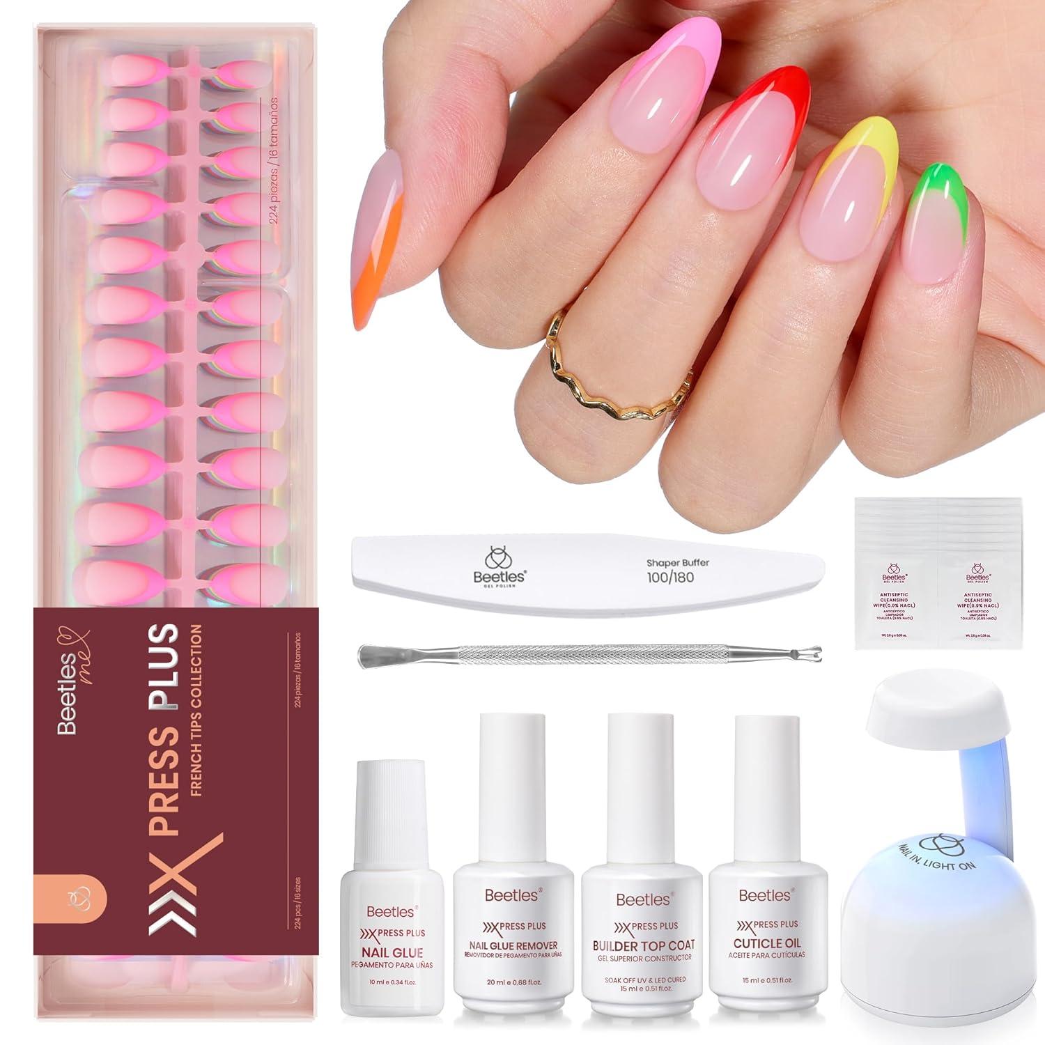 imageBeetles X Press Plus Gel Nails Kit  Christmas Glitz  7 Desgin Christmas Press On Nails Short Square  224Pcs 16 Sizes AllinOne Kit With Nail GlueRemoverBuilder Top CoatNail Lamp Gift6S AlmondConfetti French Kit