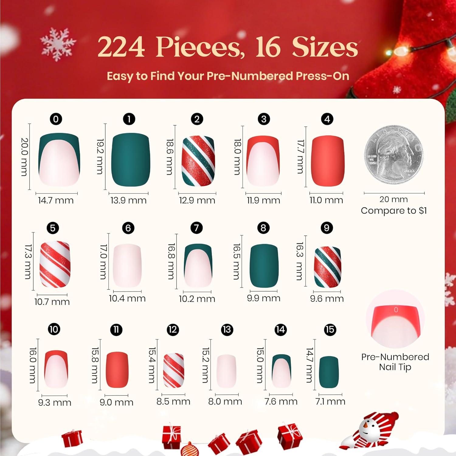 imageBeetles X Press Plus Gel Nails Kit  Christmas Glitz  7 Desgin Christmas Press On Nails Short Square  224Pcs 16 Sizes AllinOne Kit With Nail GlueRemoverBuilder Top CoatNail Lamp Gift0S SquareChristmas Glitz Kit