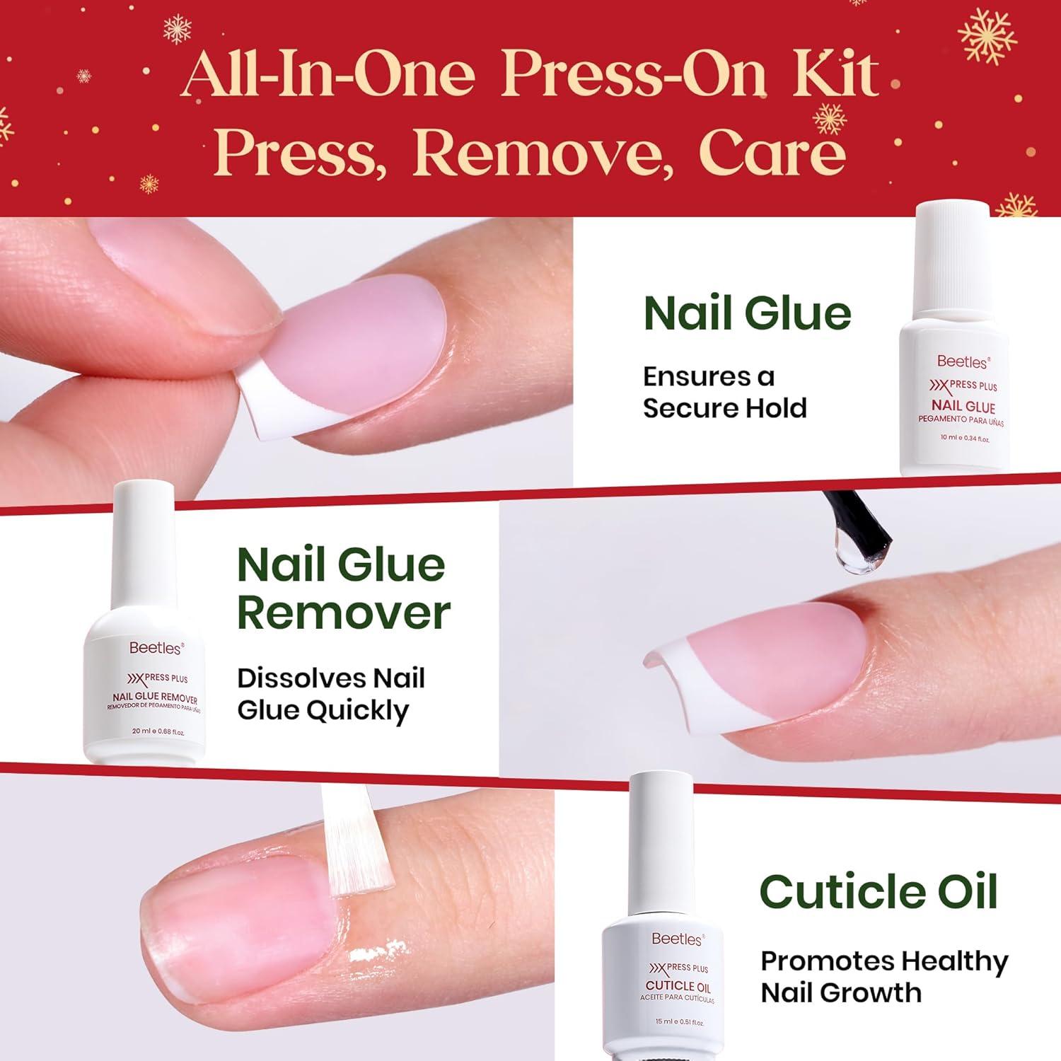 imageBeetles X Press Plus Red French Tip Nails  Crimson French  5 Colors Christmas Press On Nails Short Square  16 Sizes 160 Pcs Natural Salon Quality For Fall Nails1S SquareChristmas Crimson French Kit