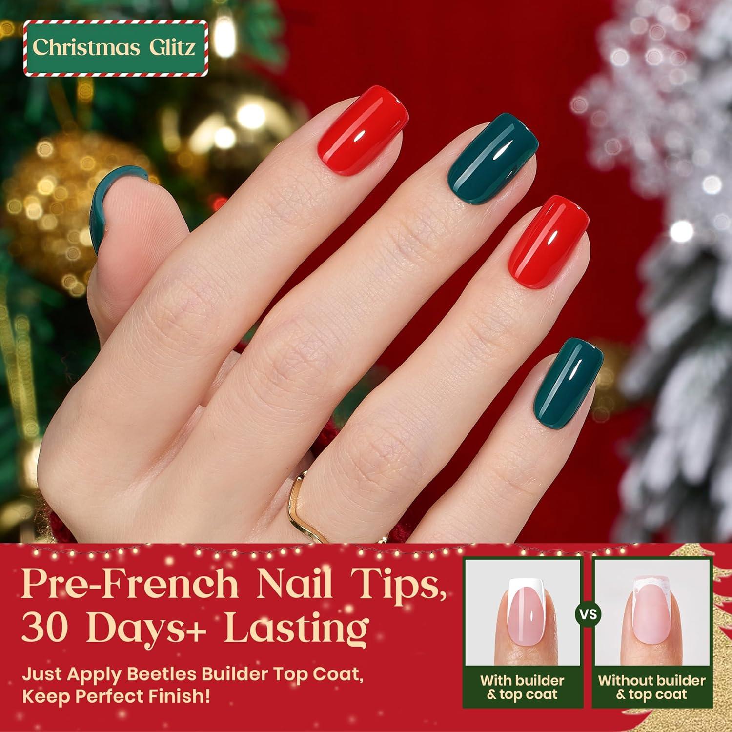 imageBeetles X Press Plus Red French Tip Nails  Crimson French  5 Colors Christmas Press On Nails Short Square  16 Sizes 160 Pcs Natural Salon Quality For Fall Nails0S SquareChristmas Glitz Kit