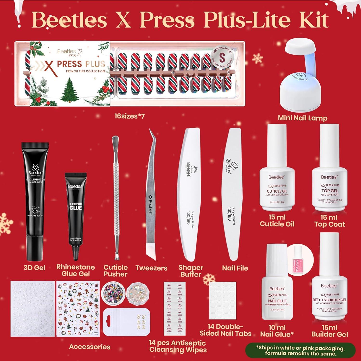 imageBeetles X Press Plus Red French Tip Nails  Crimson French  5 Colors Christmas Press On Nails Short Square  16 Sizes 160 Pcs Natural Salon Quality For Fall Nails0S SquareChristmas Glitz Kit