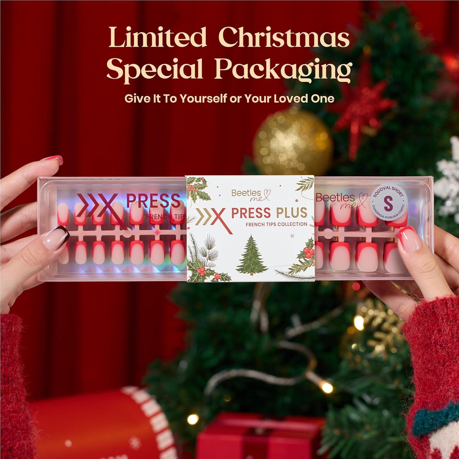 imageBeetles X Press Plus Red French Tip Nails  Crimson French  5 Colors Christmas Press On Nails Short Square  16 Sizes 160 Pcs Natural Salon Quality For Fall Nails1S SquareChristmas Crimson French Kit