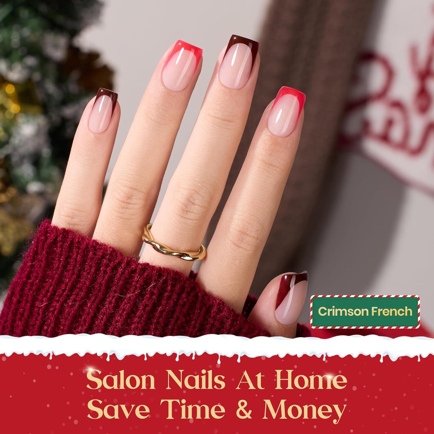 imageBeetles X Press Plus Red French Tip Nails  Crimson French  5 Colors Christmas Press On Nails Short Square  16 Sizes 160 Pcs Natural Salon Quality For Fall Nails1S SquareChristmas Crimson French