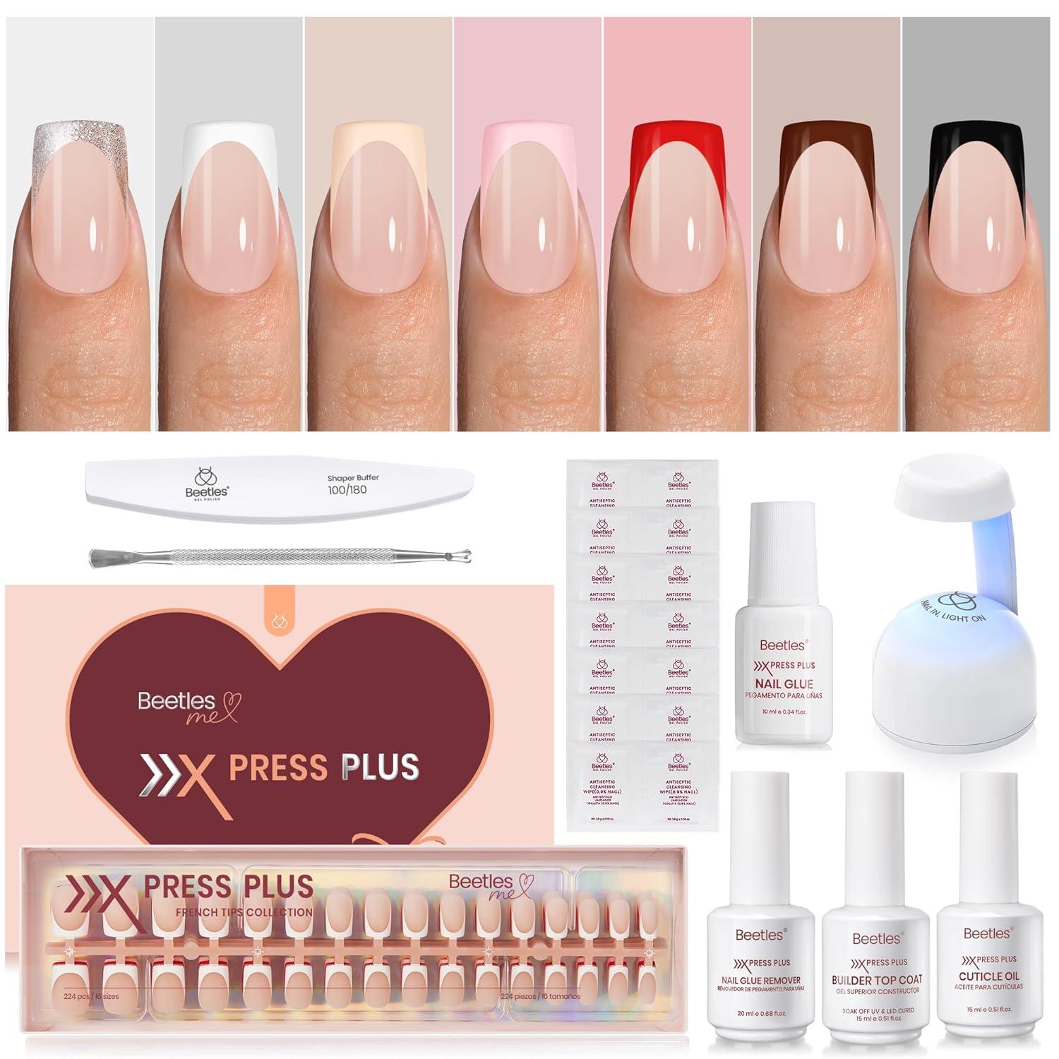 imageBeetles X Press Plus Red French Tip Nails  Crimson French  5 Colors Christmas Press On Nails Short Square  16 Sizes 160 Pcs Natural Salon Quality For Fall Nails9S Squaval Twilight Spark French Kit