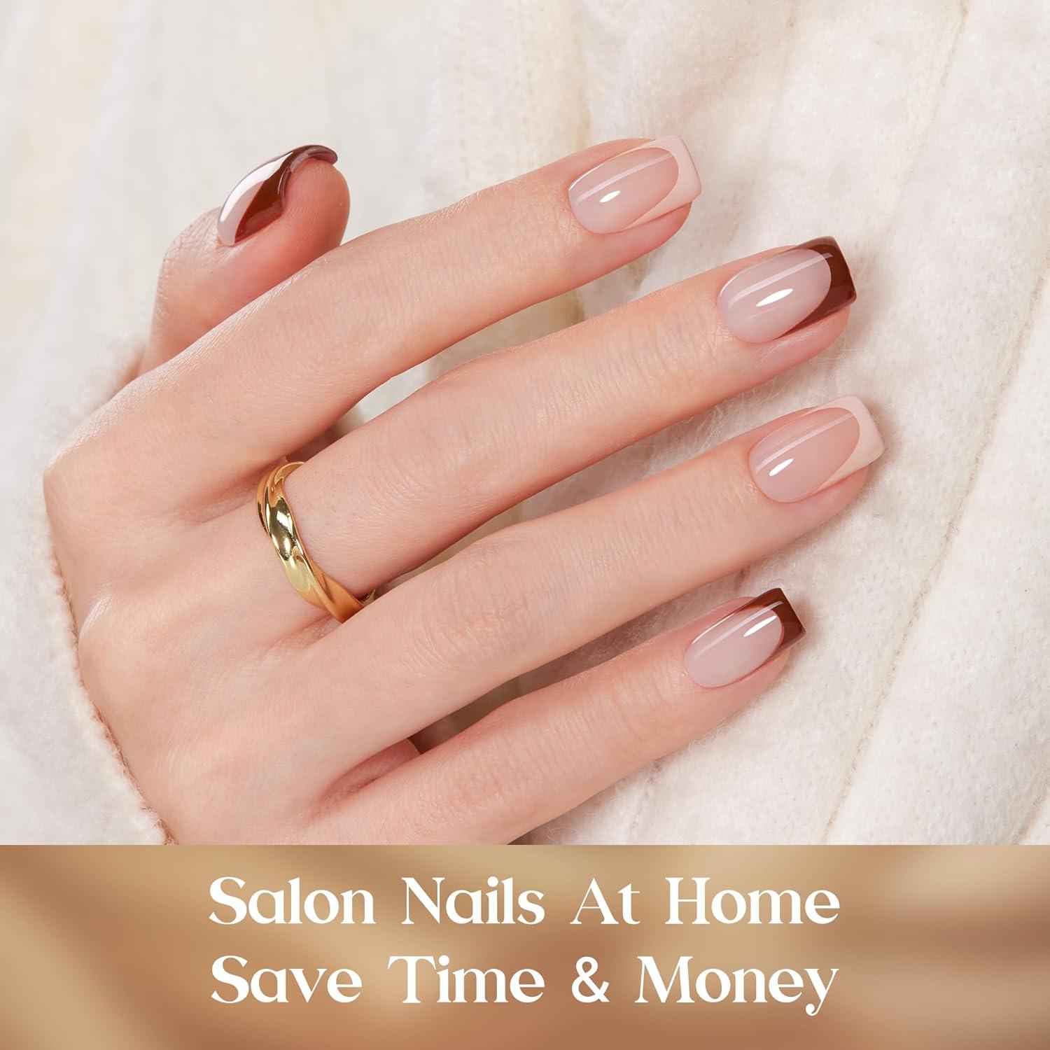 imageBeetles X Press Plus Red French Tip Nails  Crimson French  5 Colors Christmas Press On Nails Short Square  16 Sizes 160 Pcs Natural Salon Quality For Fall Nails5S SquareMocca Mousse French Kit