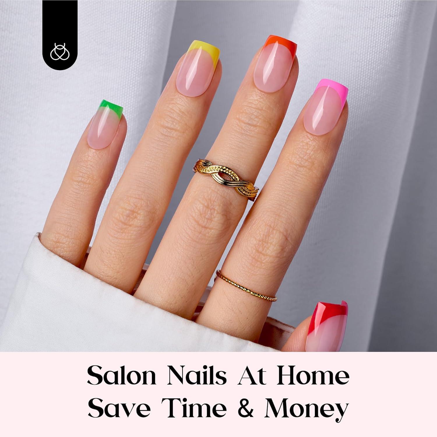 imageBeetles X Press Plus Red French Tip Nails  Crimson French  5 Colors Christmas Press On Nails Short Square  16 Sizes 160 Pcs Natural Salon Quality For Fall Nails6S SquareRainbow French