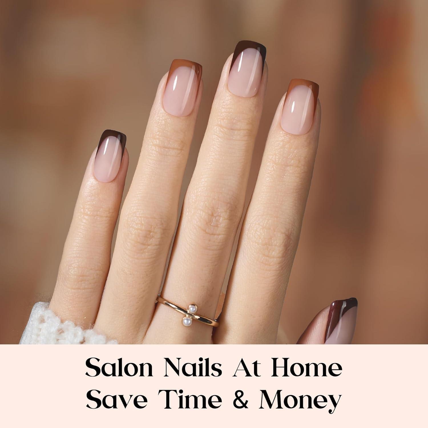 imageBeetles X Press Plus Red French Tip Nails  Crimson French  5 Colors Christmas Press On Nails Short Square  16 Sizes 160 Pcs Natural Salon Quality For Fall Nails4S SquareMocca Mousse French