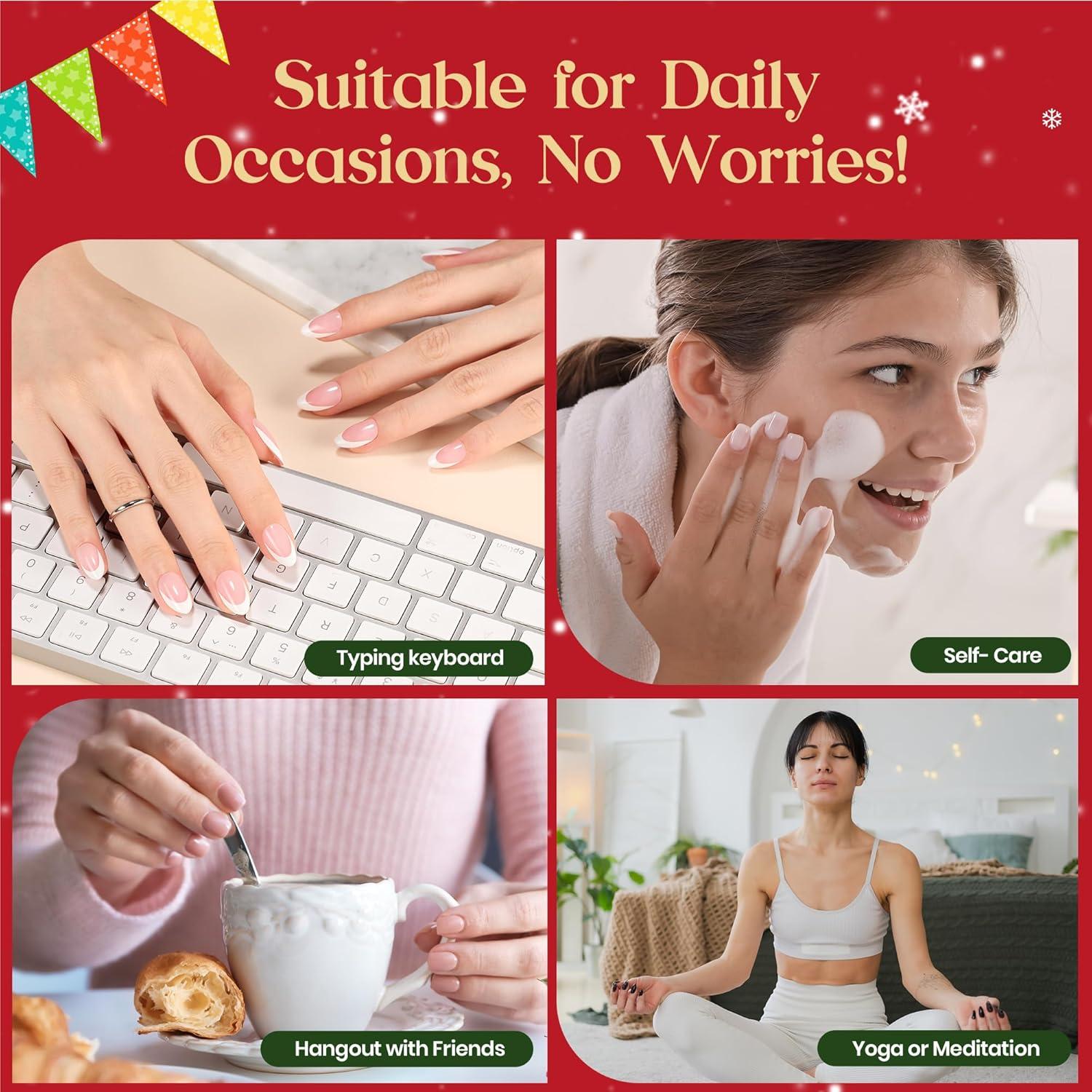 imageBeetles X Press Plus Red French Tip Nails  Crimson French  5 Colors Christmas Press On Nails Short Square  16 Sizes 160 Pcs Natural Salon Quality For Fall Nails1S SquareChristmas Crimson French