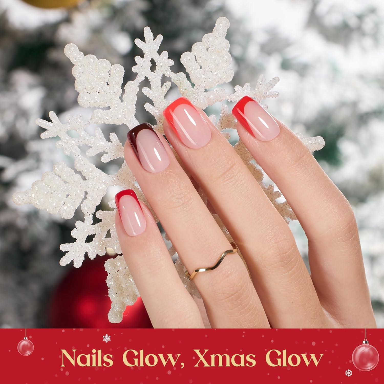 imageBeetles X Press Plus Red French Tip Nails  Crimson French  5 Colors Christmas Press On Nails Short Square  16 Sizes 160 Pcs Natural Salon Quality For Fall Nails1S SquareChristmas Crimson French