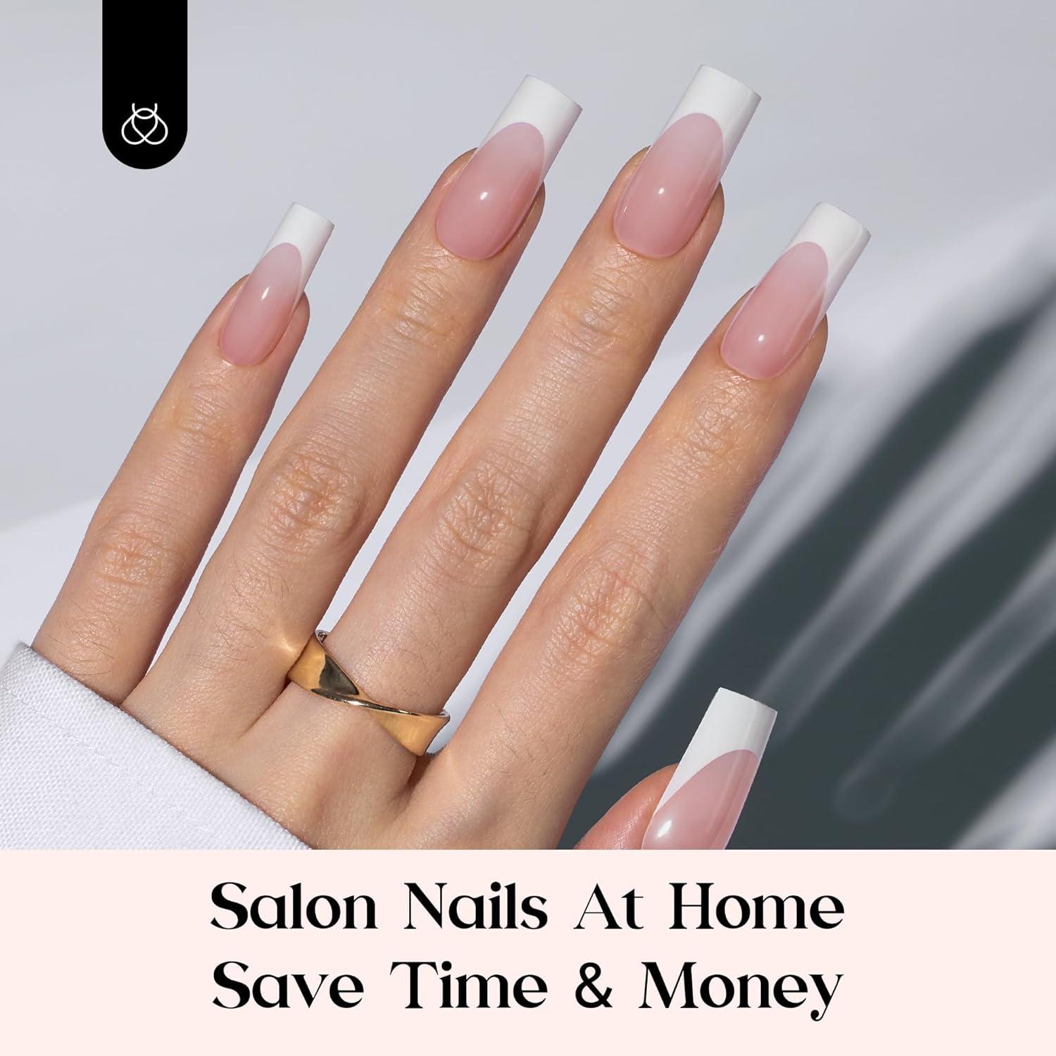 imageBeetles X Press Plus on Nails Kit Summer Pretty Box with Picnic Basket AllinOne Summer French Tips Press on Nails Kit with Nail Gels and Tools Best Gift for Girls Women2025 Limited EditionBLong Square Pink