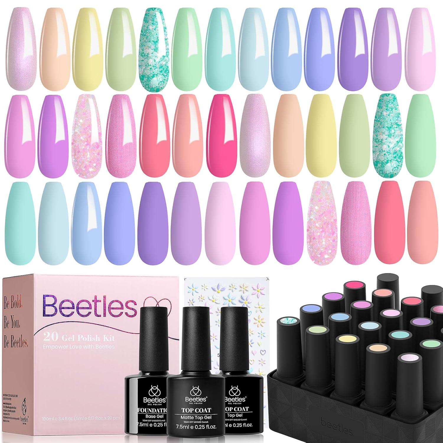 imagebeetles Gel Polish Kit Nude Gray Pink Blue Burgundy Glitter Gel Polish Set Modern Muse Collection with 3Pcs Base Matte Glossy Top Coat Soak off Uv Gel for Women00 Pastel Paradise 20 Colors