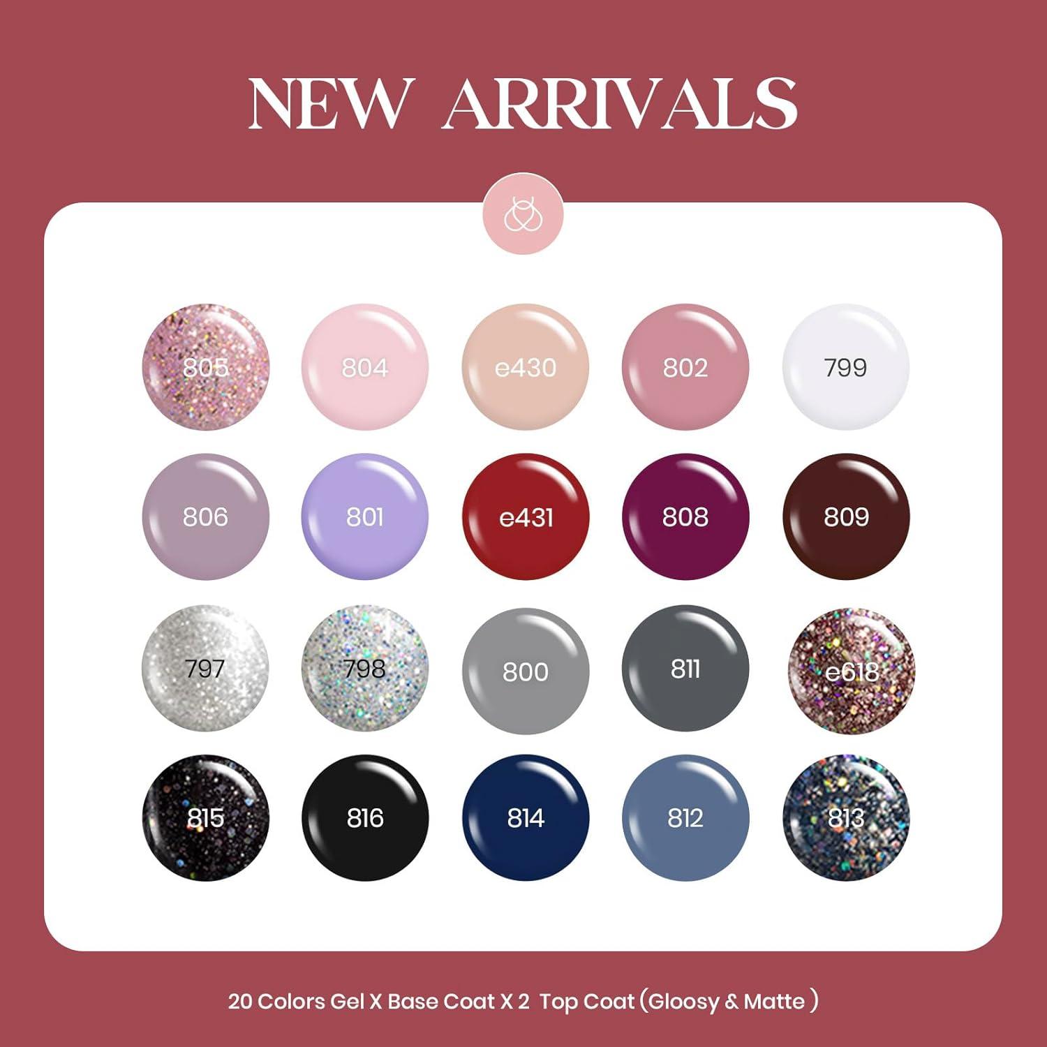 imagebeetles Gel Polish Kit Nude Gray Pink Blue Burgundy Glitter Gel Polish Set Modern Muse Collection with 3Pcs Base Matte Glossy Top Coat Soak off Uv Gel for Women0  Colors Modern Muse