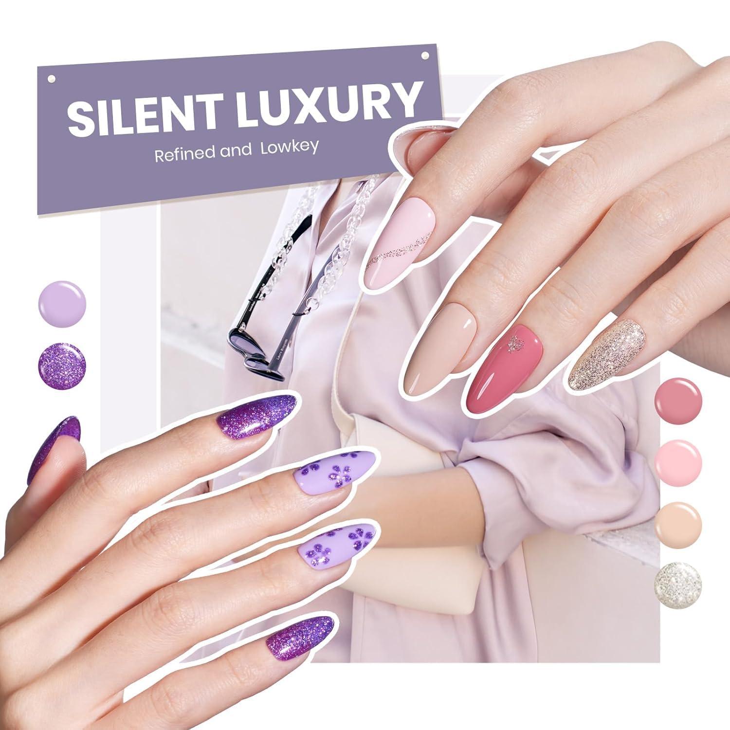 imagebeetles Gel Polish Kit Nude Gray Pink Blue Burgundy Glitter Gel Polish Set Modern Muse Collection with 3Pcs Base Matte Glossy Top Coat Soak off Uv Gel for Women0Transcendent Allure