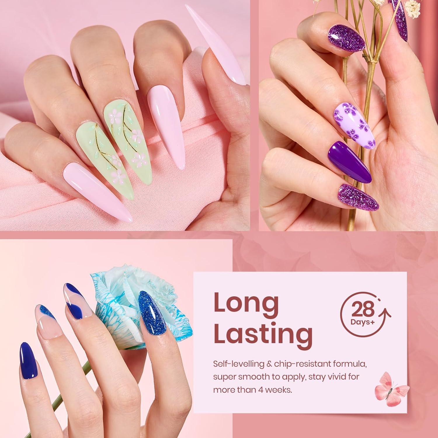 imagebeetles Gel Polish Kit Nude Gray Pink Blue Burgundy Glitter Gel Polish Set Modern Muse Collection with 3Pcs Base Matte Glossy Top Coat Soak off Uv Gel for WomenVerse of Flower