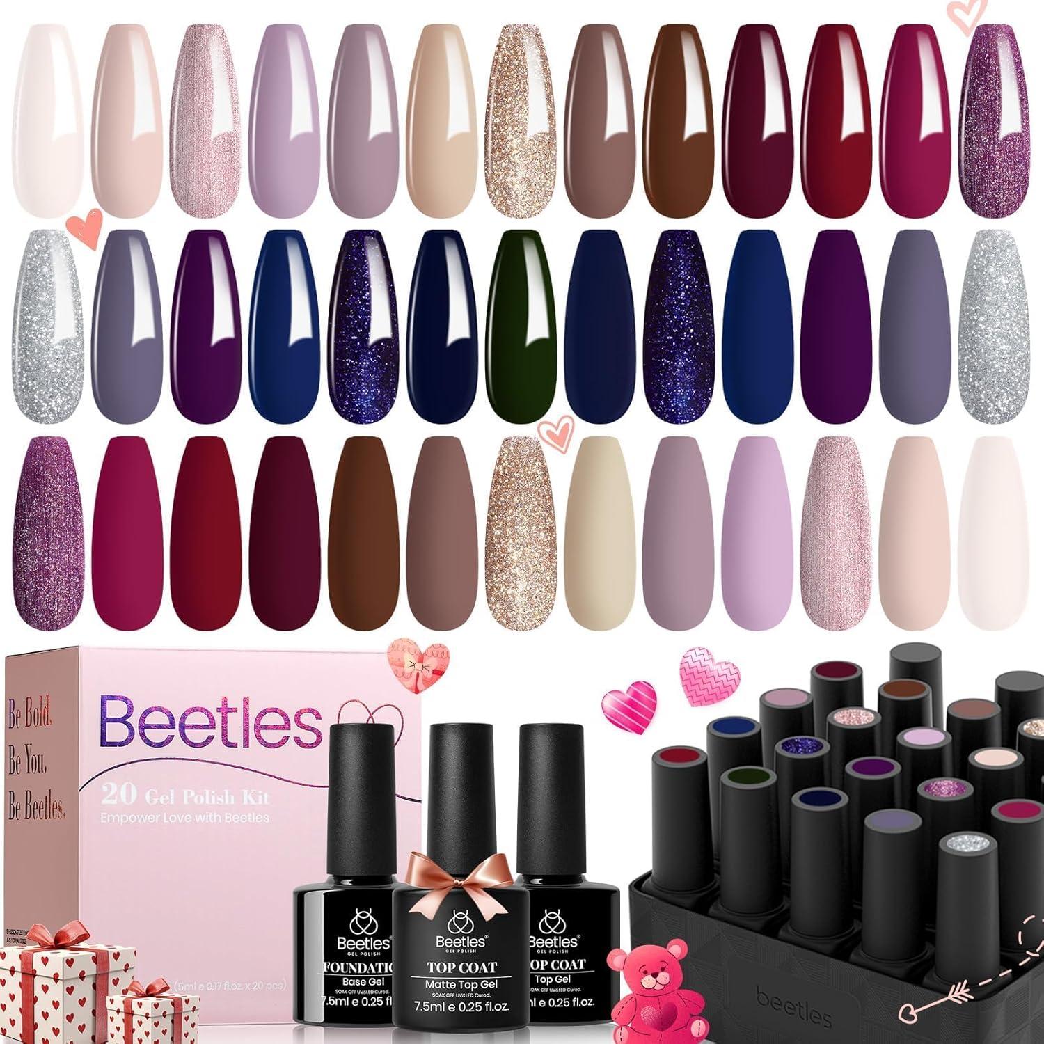 imagebeetles Gel Polish Kit Nude Gray Pink Blue Burgundy Glitter Gel Polish Set Modern Muse Collection with 3Pcs Base Matte Glossy Top Coat Soak off Uv Gel for Women00 20 Colors Sophisticated Charm
