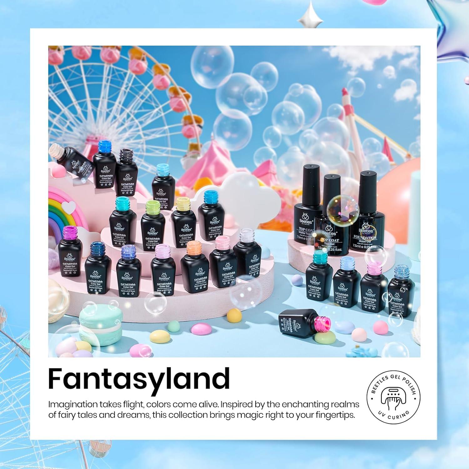 imagebeetles Gel Polish Kit Nude Gray Pink Blue Burgundy Glitter Gel Polish Set Modern Muse Collection with 3Pcs Base Matte Glossy Top Coat Soak off Uv Gel for WomenFantasyland Collection