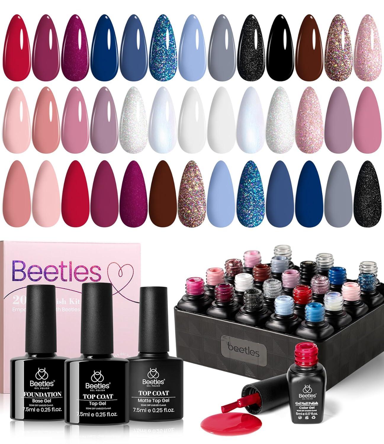 imagebeetles Gel Polish Set  23Pcs Macaroon Color Gel Nail Kit with Glossy Matte Top Coat Base Coat Yellow Pink White Purple Blue Glitter Bright Uv Nails Paradise Pastel Gel Christmas Gifts for Women0 20 Colors Moonlight Dance