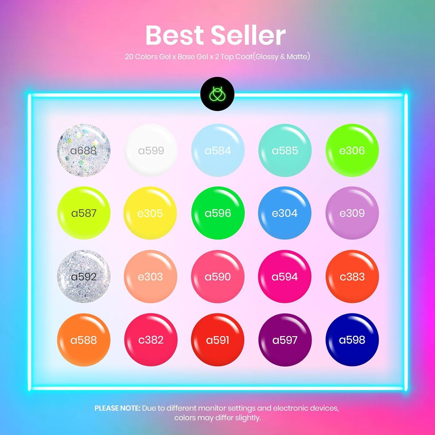 imagebeetles Gel Polish Set  23Pcs Macaroon Color Gel Nail Kit with Glossy Matte Top Coat Base Coat Yellow Pink White Purple Blue Glitter Bright Uv Nails Paradise Pastel Gel Christmas Gifts for Women20 Colors ColorRun