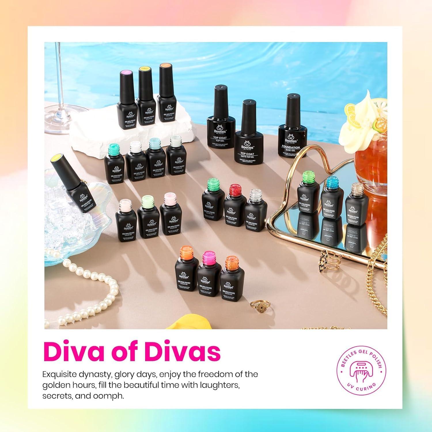 imagebeetles Gel Polish Set  23Pcs Macaroon Color Gel Nail Kit with Glossy Matte Top Coat Base Coat Yellow Pink White Purple Blue Glitter Bright Uv Nails Paradise Pastel Gel Christmas Gifts for WomenDiva of Divas