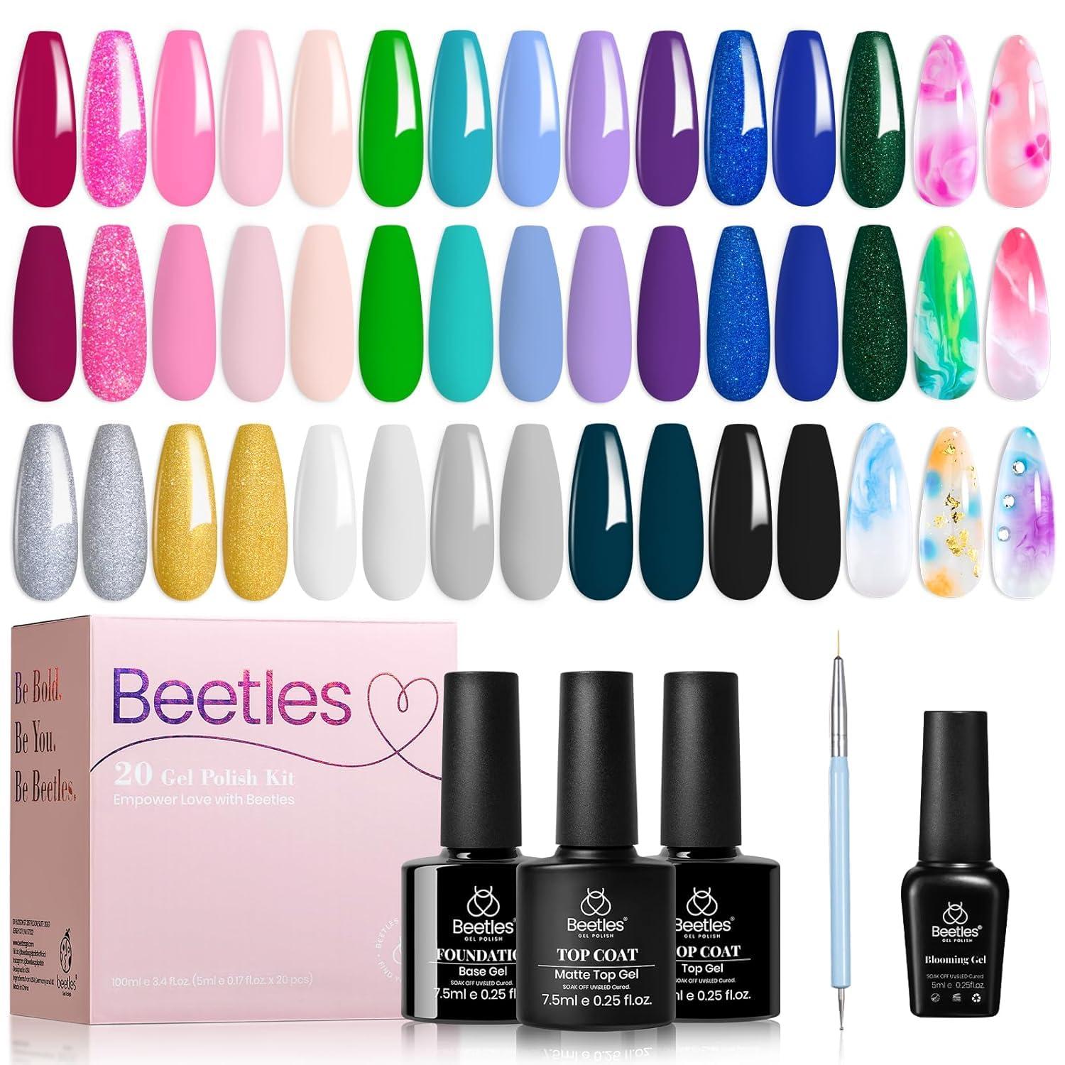 imagebeetles Gel Polish Set  23Pcs Macaroon Color Gel Nail Kit with Glossy Matte Top Coat Base Coat Yellow Pink White Purple Blue Glitter Bright Uv Nails Paradise Pastel Gel Christmas Gifts for Women320 Lightyears Away