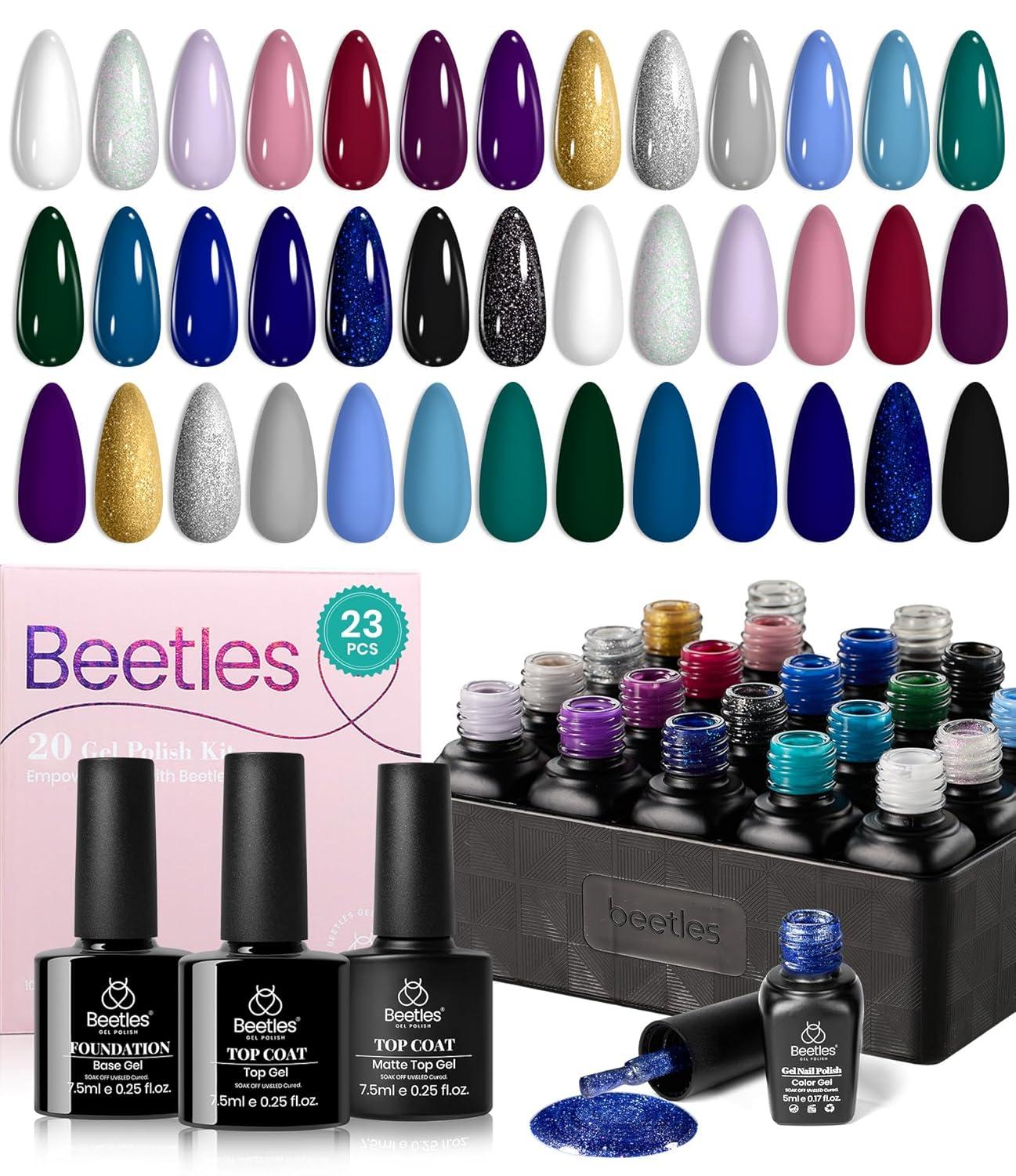 imagebeetles Gel Polish Set  23Pcs Macaroon Color Gel Nail Kit with Glossy Matte Top Coat Base Coat Yellow Pink White Purple Blue Glitter Bright Uv Nails Paradise Pastel Gel Christmas Gifts for Women00 20 Colors Celestial Collection