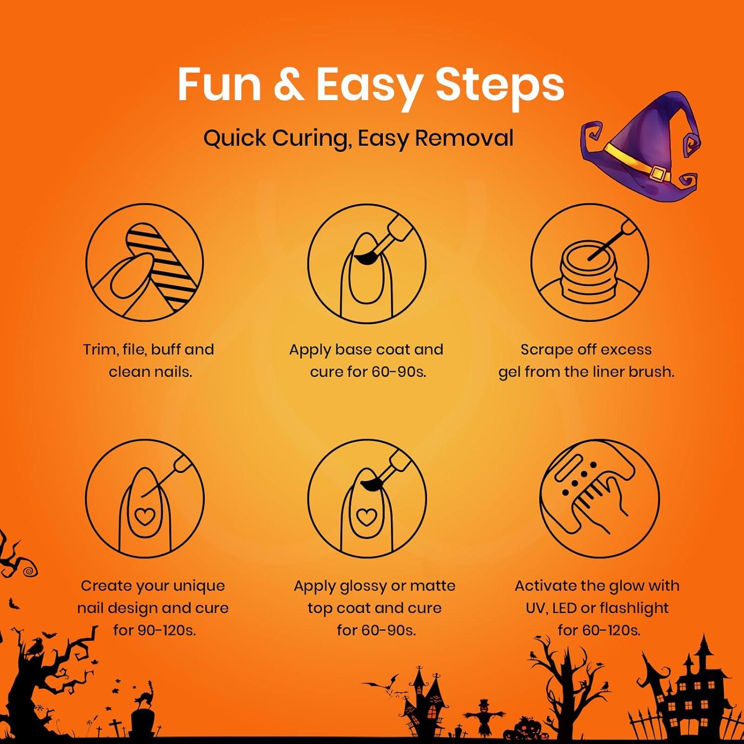 imagebeetles Gel Polish White Gel Liner Nail Art Glow in the Dark Luminous Blue Gel Manicure Halloween Diy Fall Winter Gel Soak Off LED Lamp Needed 1 Pcs 15mL Salon 1Screaming Soul