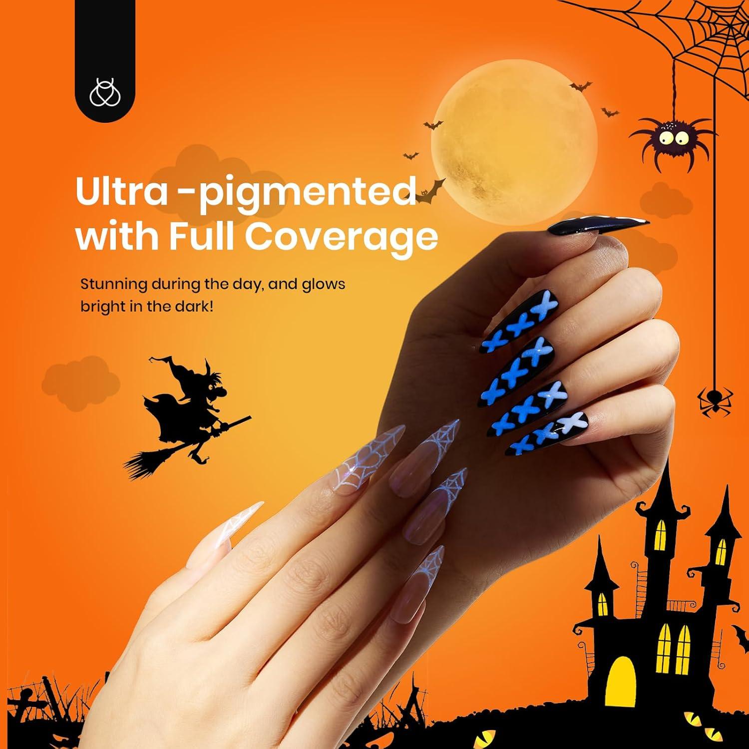 imagebeetles Gel Polish White Gel Liner Nail Art Glow in the Dark Luminous Blue Gel Manicure Halloween Diy Fall Winter Gel Soak Off LED Lamp Needed 1 Pcs 15mL Salon 1Screaming Soul