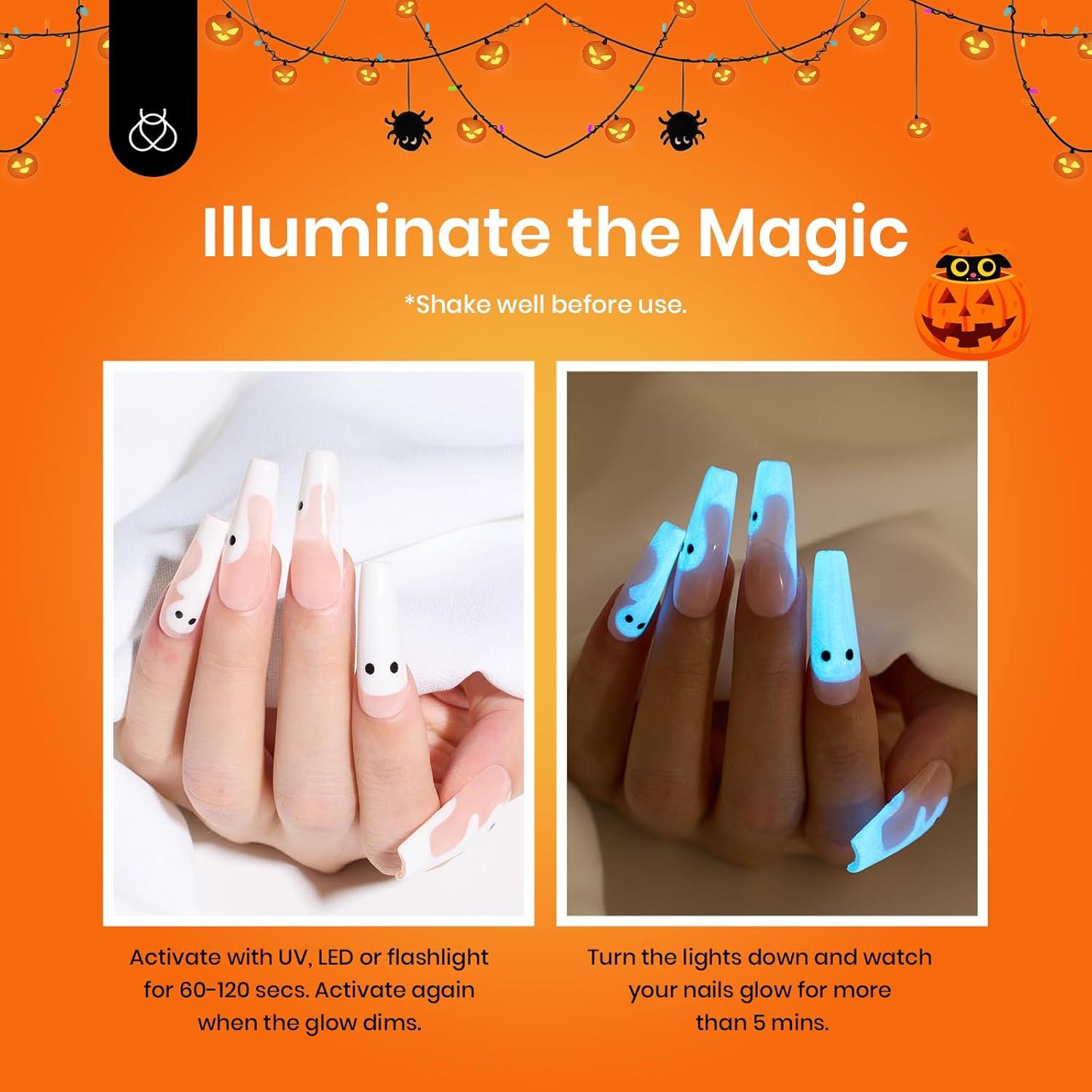 imagebeetles Gel Polish White Gel Liner Nail Art Glow in the Dark Luminous Blue Gel Manicure Halloween Diy Fall Winter Gel Soak Off LED Lamp Needed 1 Pcs 15mL Salon 1Screaming Soul