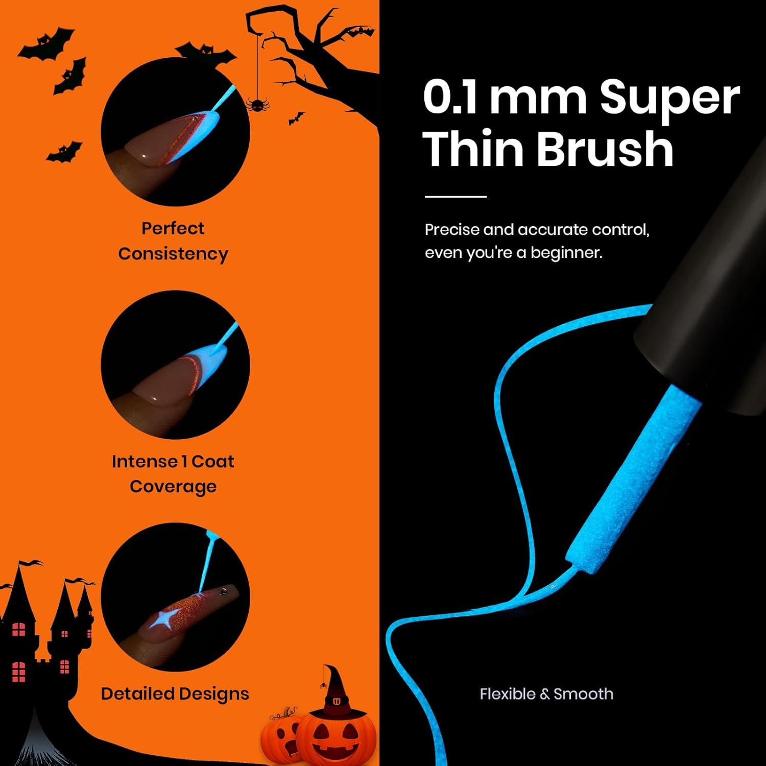 imagebeetles Gel Polish White Gel Liner Nail Art Glow in the Dark Luminous Blue Gel Manicure Halloween Diy Fall Winter Gel Soak Off LED Lamp Needed 1 Pcs 15mL Salon 1Screaming Soul