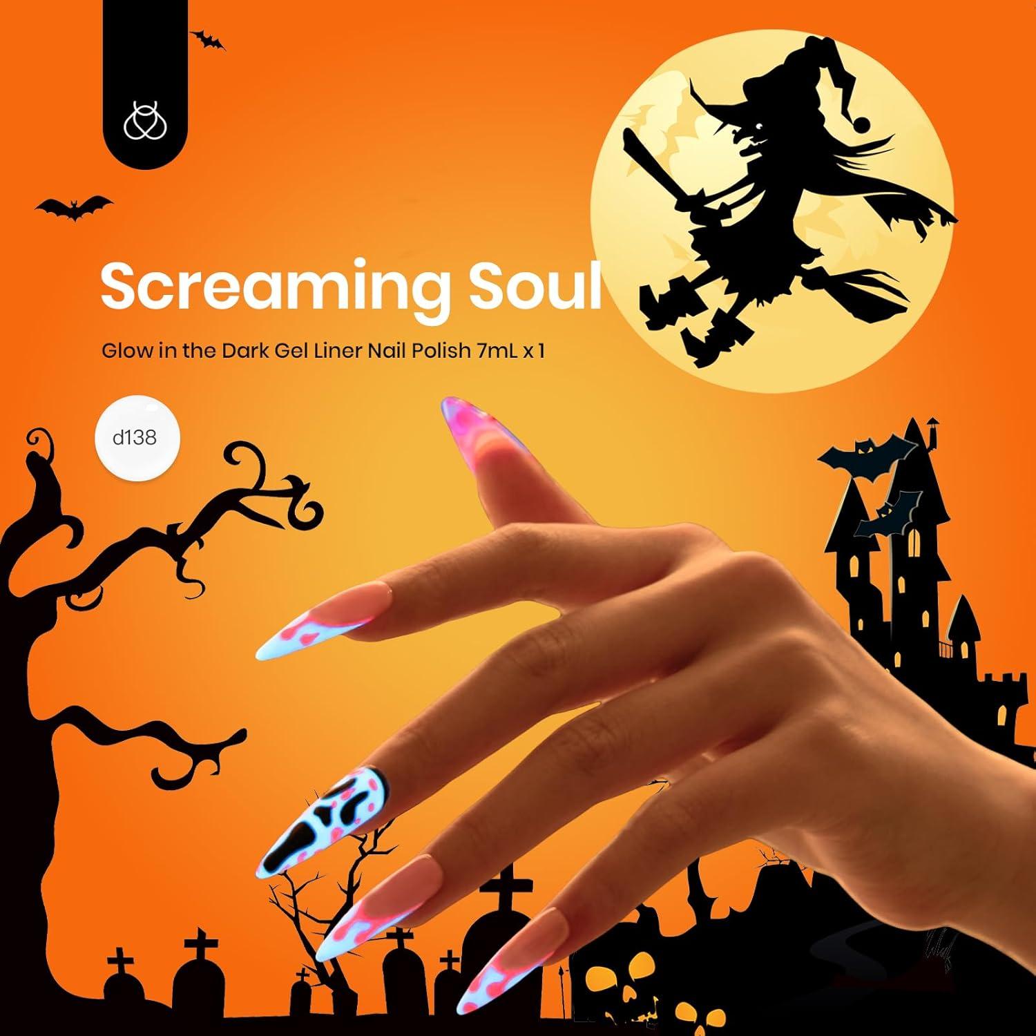 imagebeetles Gel Polish White Gel Liner Nail Art Glow in the Dark Luminous Blue Gel Manicure Halloween Diy Fall Winter Gel Soak Off LED Lamp Needed 1 Pcs 15mL Salon 1Screaming Soul