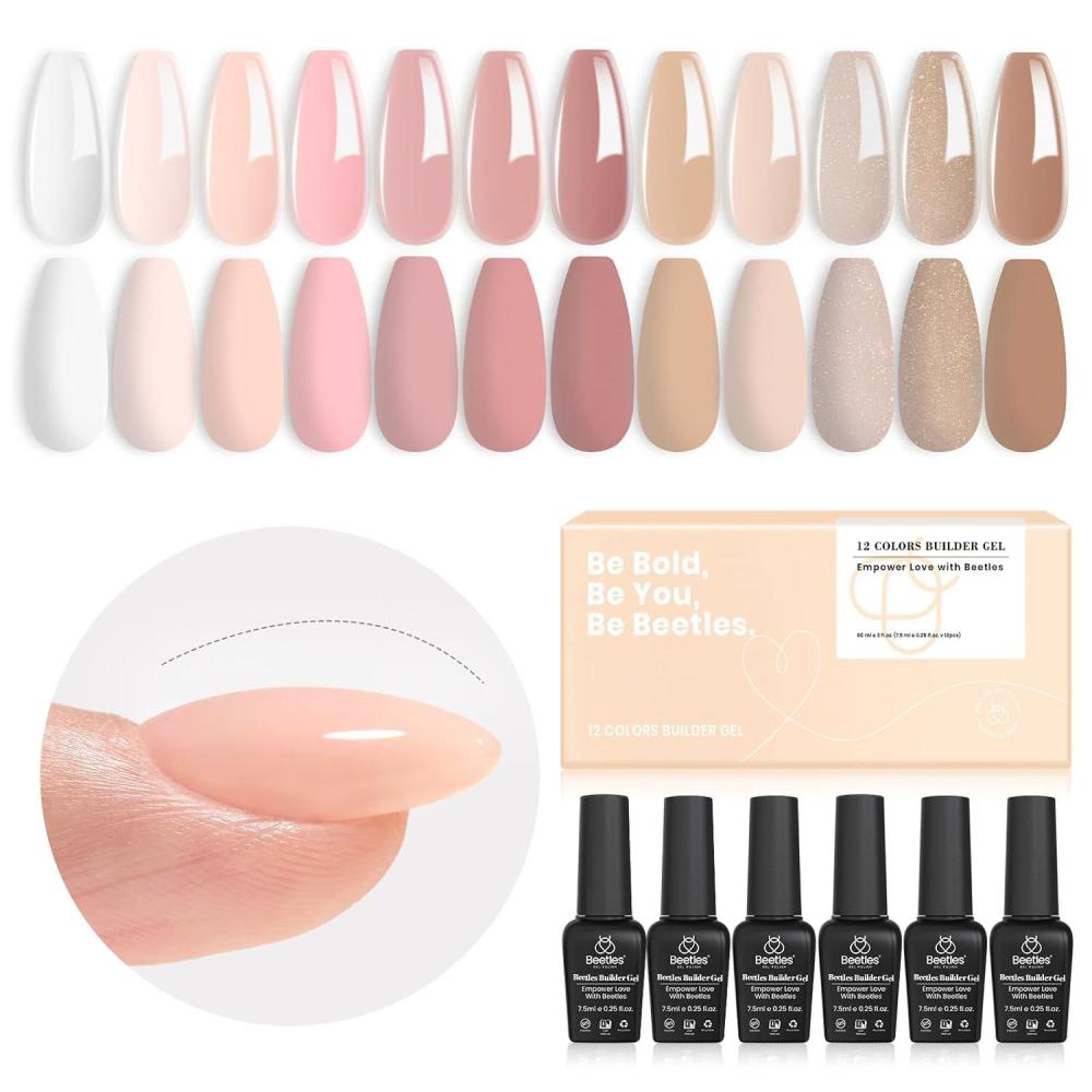 imageBeetles Builder Gel Set12 Colors 7 in 1 Nail Thickening Strengthening Building Apex for Beginner DIY Salon at HomePink Nude Gel Builder Nail Art Design Beauty Gifts for WomenUV ampamp LED Lamp NeededPink Rose Nude Beige White Collection