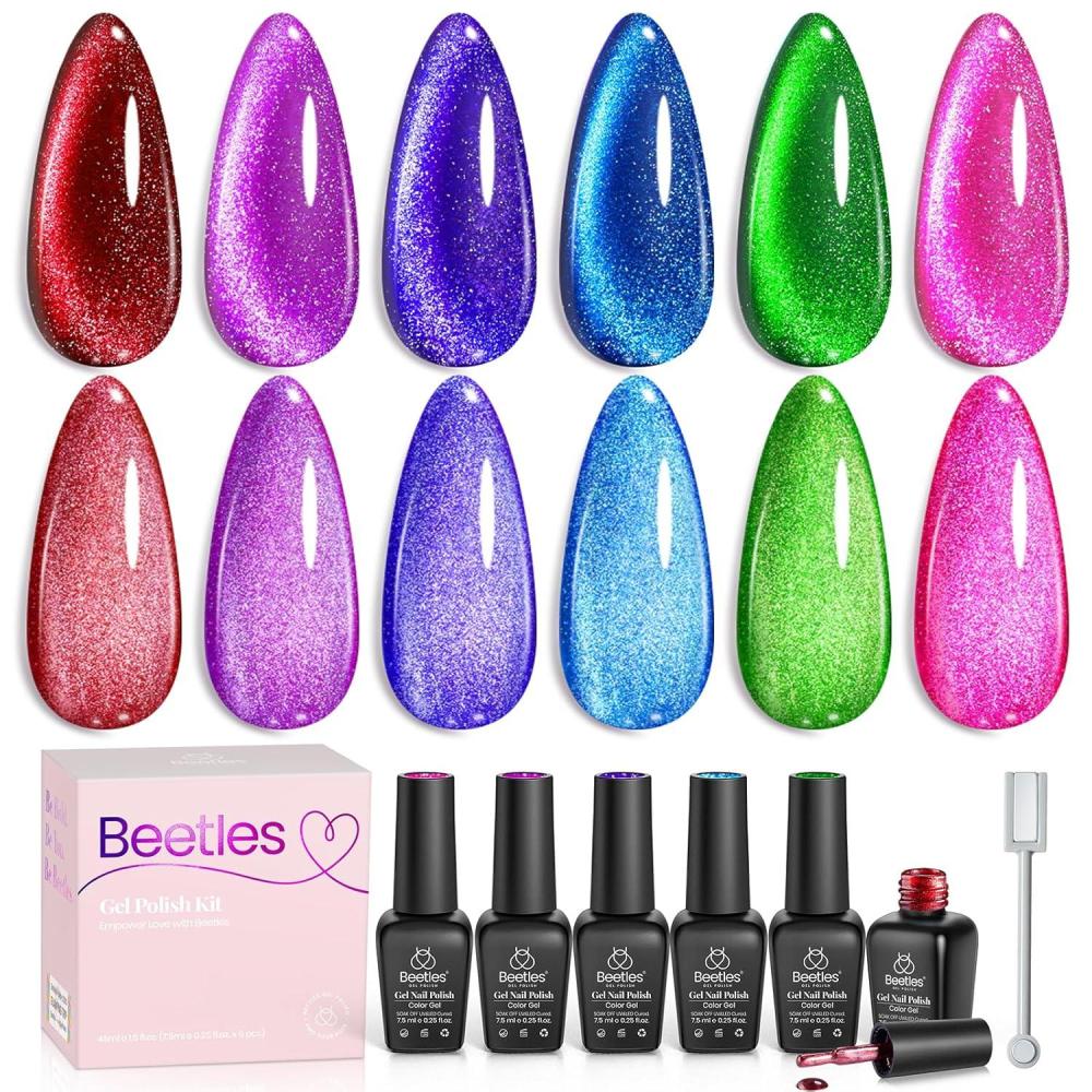 imageBeetles Cat Eye Gel Nail Polish 6 Colors Christmas Cat Eye Glitter Gel Polish Set Neon Red Pink Purple Blue Green with Magnet Velvet Gel Kit Soak Off UV French Nail Art Manicure Gift for Women00Youth Radiance