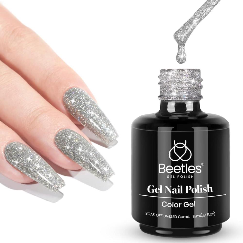 imageBeetles Galaxy Wish Silver Cat Eye Gel Nail Polish  15ML Christmas Silver Glitter Cat Eye Gel Polish with Magnet Soak Off UV Velvet Nail Polish Salon DIY Manicure Winter Gift for Women61Silver Party