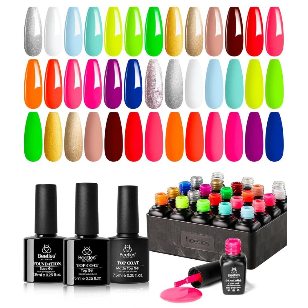 imageBeetles Gel Nail Polish Set 20 Colors Red Blue White Nails with No Wipe Base and Glossy ampamp Matte Top Coat for Soakoff UV Light Gel Nail Art Manicure Set DIY at Home Gifts for Women Girls20 Colors ColorRun