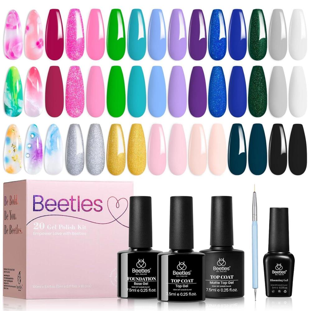 imageBeetles Gel Nail Polish Set 20 Colors Red Blue White Nails with No Wipe Base and Glossy ampamp Matte Top Coat for Soakoff UV Light Gel Nail Art Manicure Set DIY at Home Gifts for Women Girls320 Lightyears Away