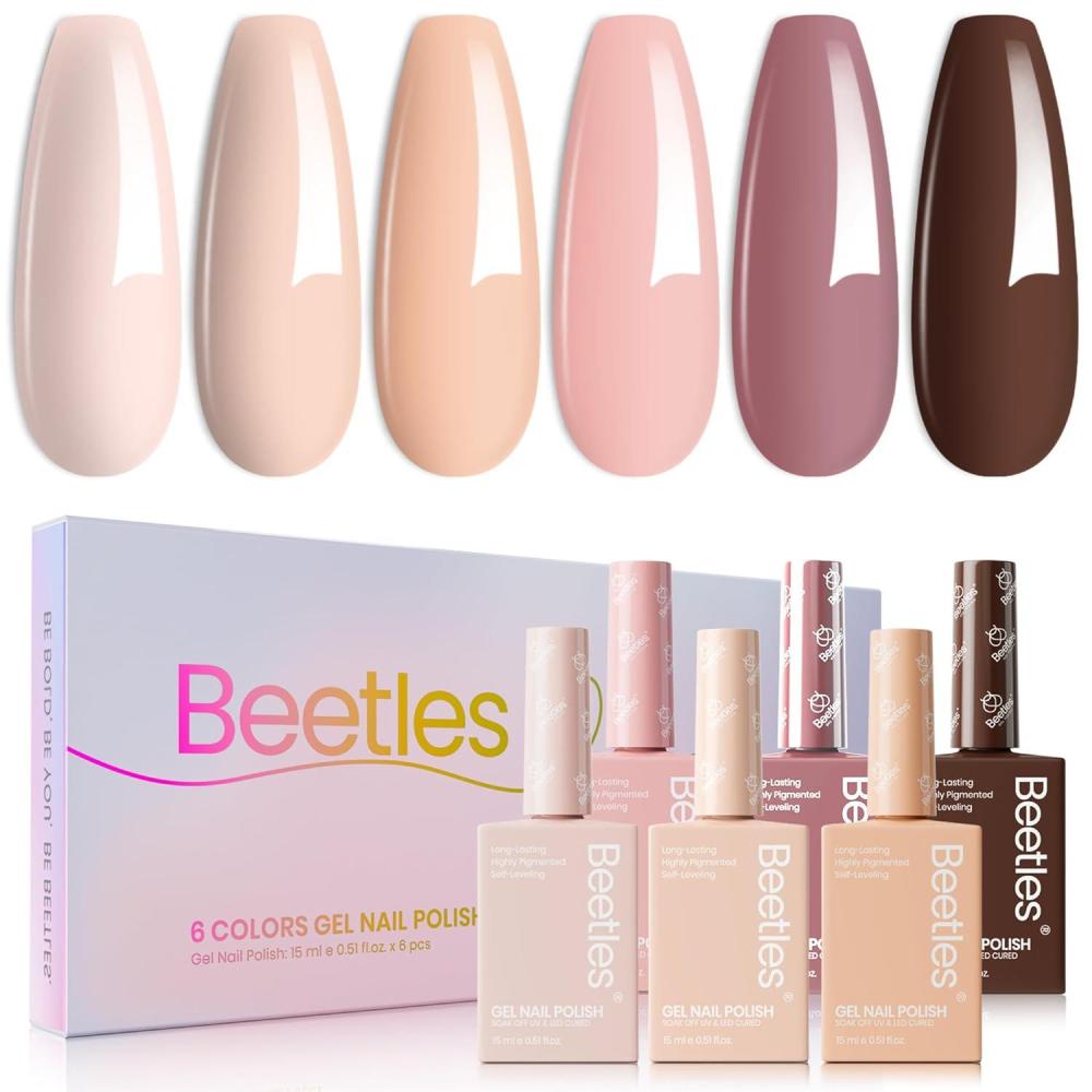 imageBeetles Jelly Gel Nail Polish Set  6 Colors 15ML Full Size Hema Free Nude Pink Brown Milky White Sheer Gel Polish Kit Translucent Effect Soak Off UV Colorful Bottle Gel Gift for WomenNeutral Collection