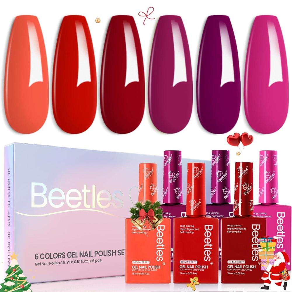 imageBeetles Jelly Gel Nail Polish Set  6 Colors 15ML Full Size Hema Free Nude Pink Brown Milky White Sheer Gel Polish Kit Translucent Effect Soak Off UV Colorful Bottle Gel Gift for WomenFiery Passion