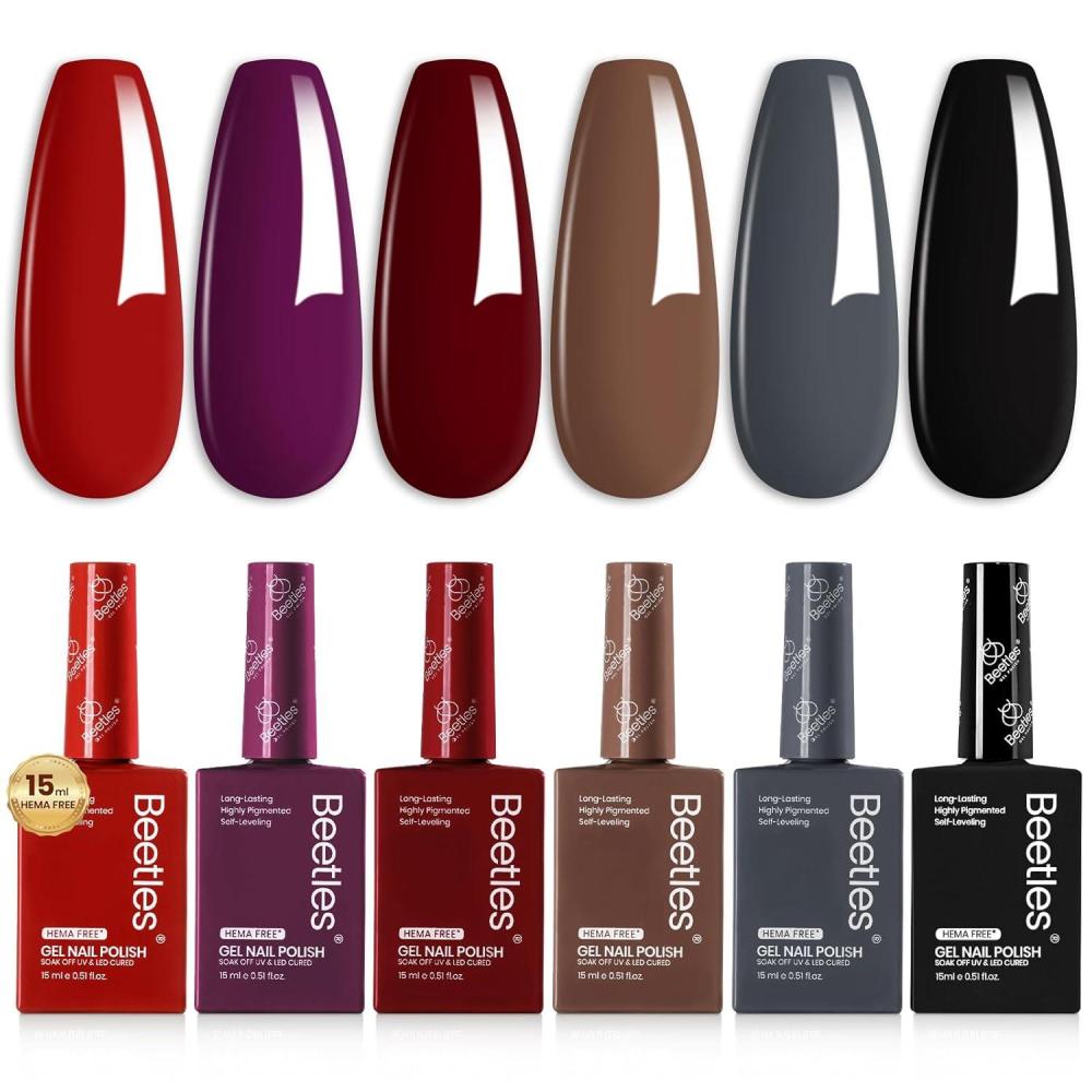 imageBeetles Jelly Gel Nail Polish Set  6 Colors 15ML Full Size Hema Free Nude Pink Brown Milky White Sheer Gel Polish Kit Translucent Effect Soak Off UV Colorful Bottle Gel Gift for WomenMidnight Elegance