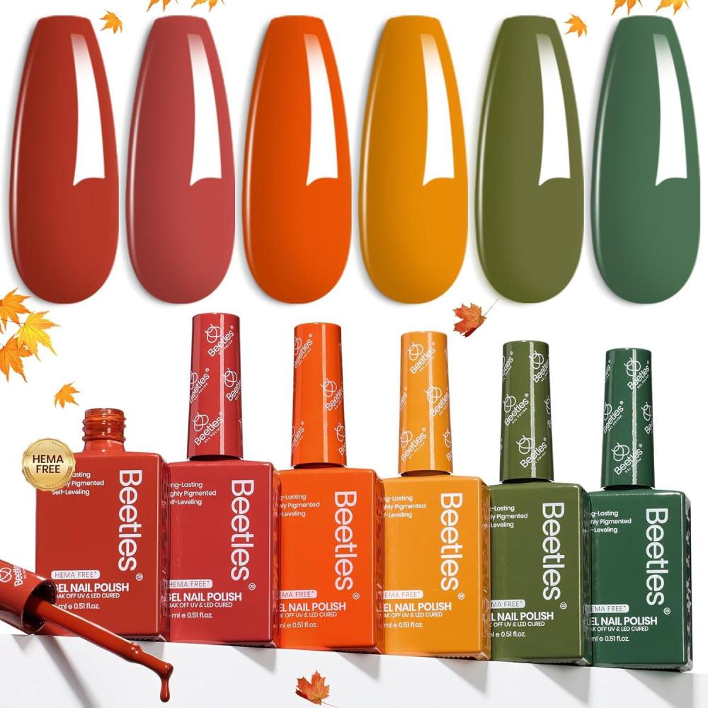 imageBeetles Jelly Gel Nail Polish Set  6 Colors 15ML Full Size Hema Free Nude Pink Brown Milky White Sheer Gel Polish Kit Translucent Effect Soak Off UV Colorful Bottle Gel Gift for WomenGolden Hour