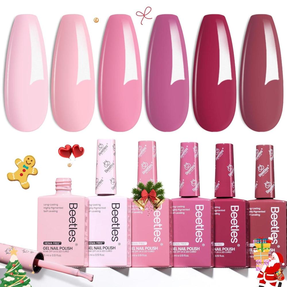 imageBeetles Jelly Gel Nail Polish Set  6 Colors 15ML Full Size Hema Free Nude Pink Brown Milky White Sheer Gel Polish Kit Translucent Effect Soak Off UV Colorful Bottle Gel Gift for WomenRomantic Blush