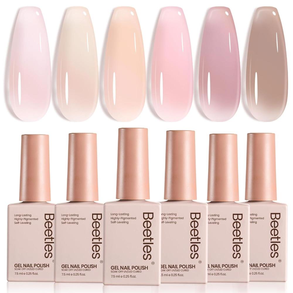 imageBeetles Jelly Gel Nail Polish Set  Ballet Dress Jelly Gel Polish 6 Colors Milky Pink Nude Pink Sheer Gel Nail Kit Transparent Effect Soak Off UV DIY Manicure French Nail Art Gifts for Women000Understated Grace
