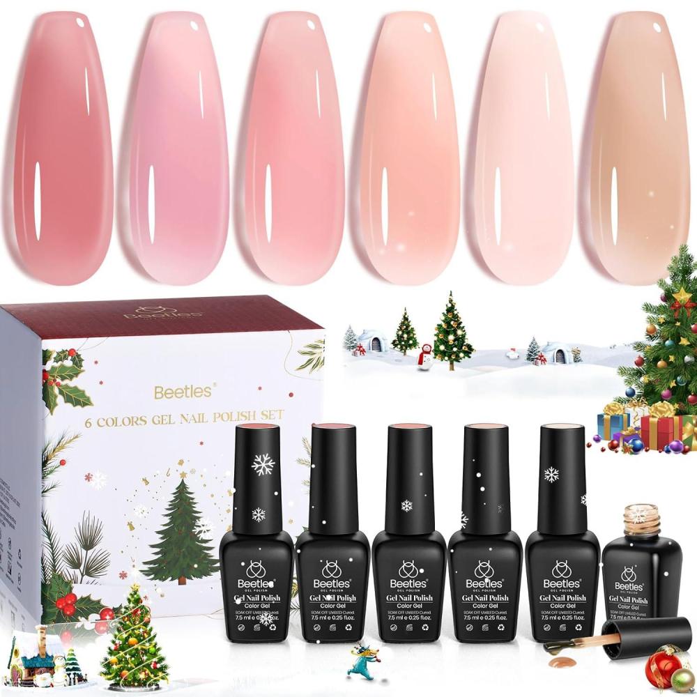 imageBeetles Jelly Gel Nail Polish Set  Ballet Dress Jelly Gel Polish 6 Colors Milky Pink Nude Pink Sheer Gel Nail Kit Transparent Effect Soak Off UV DIY Manicure French Nail Art Gifts for Women000Rose Veil